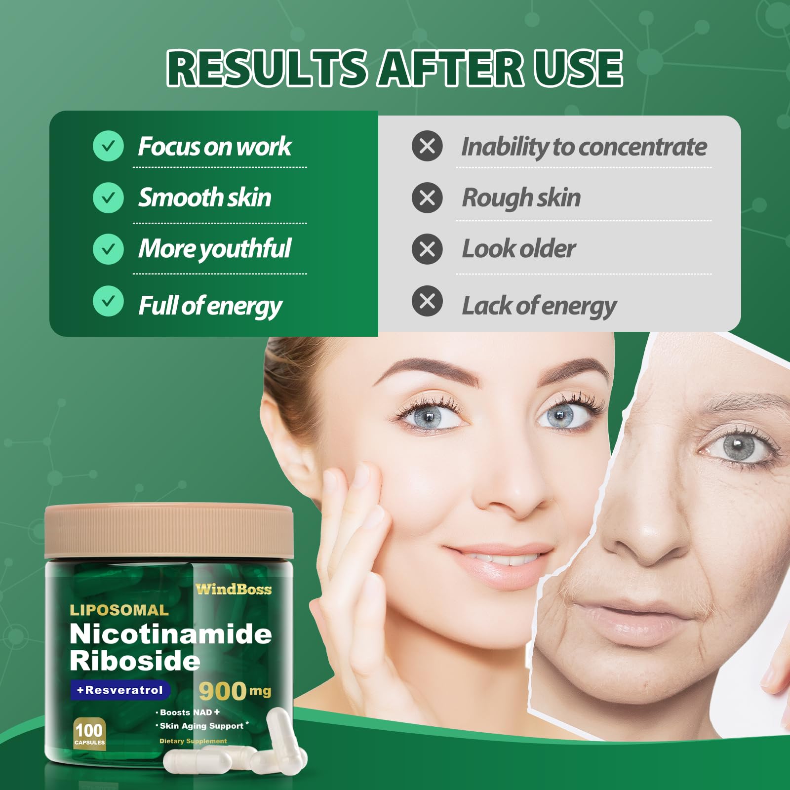 Windboss Liposomal NAD+ Supplement with Nicotinamide Riboside & Resveratrol, NAD Booster for Cellular Energy, Anti-Aging & Metabolism – NMN Alternative, NAD Supplement for Men & Women – 2pcs WindbossAu supplements