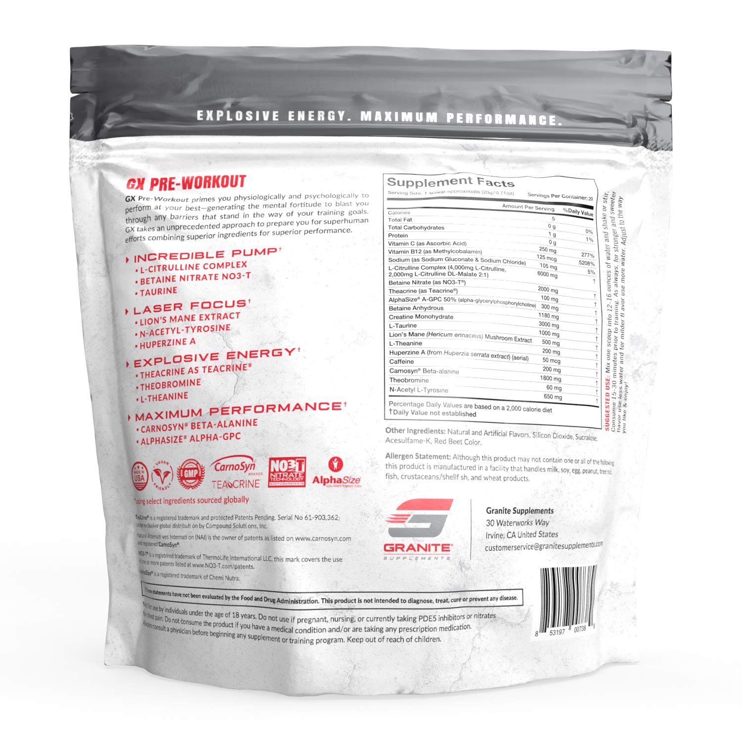 Granite GX Pre-Workout Supplement (Watermelon) Advanced Formula for Pump, Focus Granite SupplementsAu supplements