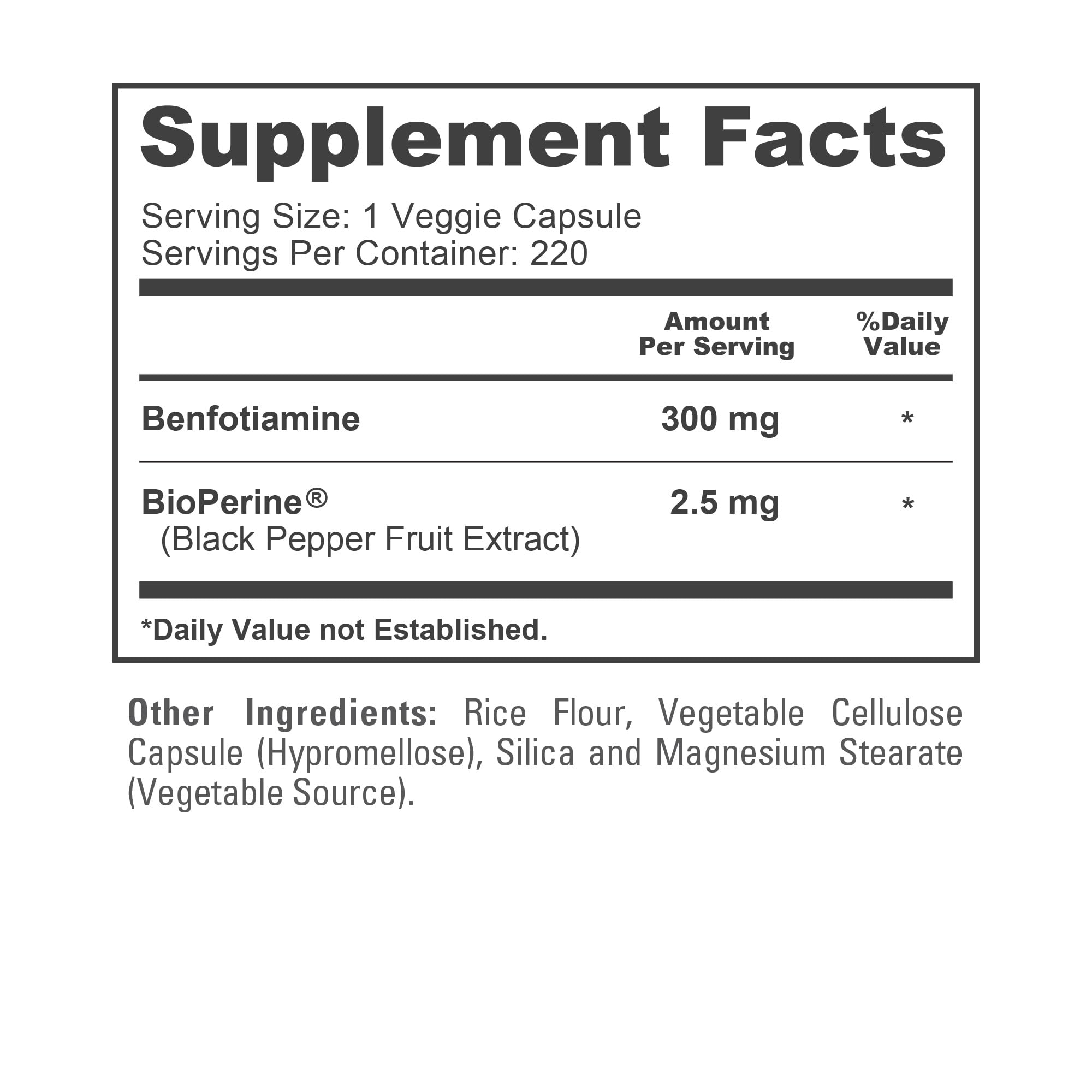 NusaPure Benfotiamine 300mg Per Veggie Caps 220 Count (Non-GMO, Vegan) Bioperine NusaPureAu supplements