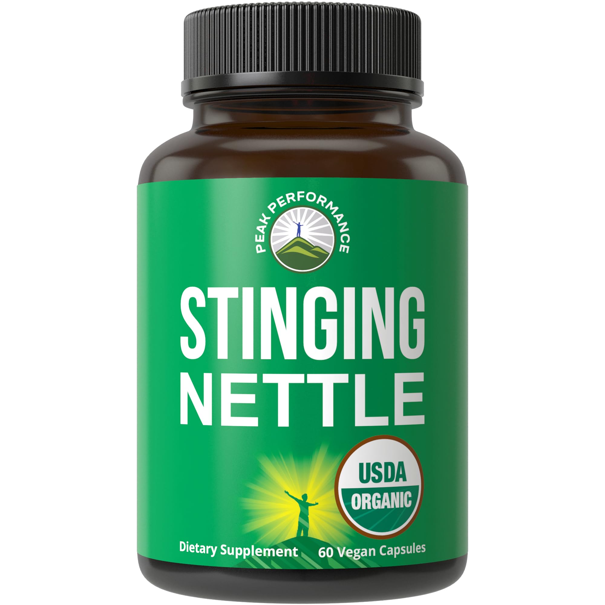 USDA Organic Stinging Nettle Vegan Capsules Made with Stinging Nettle Leaf Powder for Prostate, Hair Growth, Allergy. Better Than Root or Seed Extract. Plant Based Herb Supplement Tablets, 60 Pills Peak PerformanceAu supplements