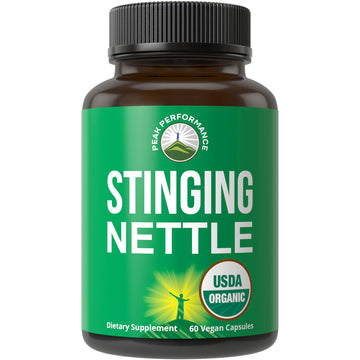 USDA Organic Stinging Nettle Vegan Capsules Made with Stinging Nettle Leaf Powder for Prostate, Hair Growth, Allergy. Better Than Root or Seed Extract. Plant Based Herb Supplement Tablets, 60 Pills Peak PerformanceAu supplements