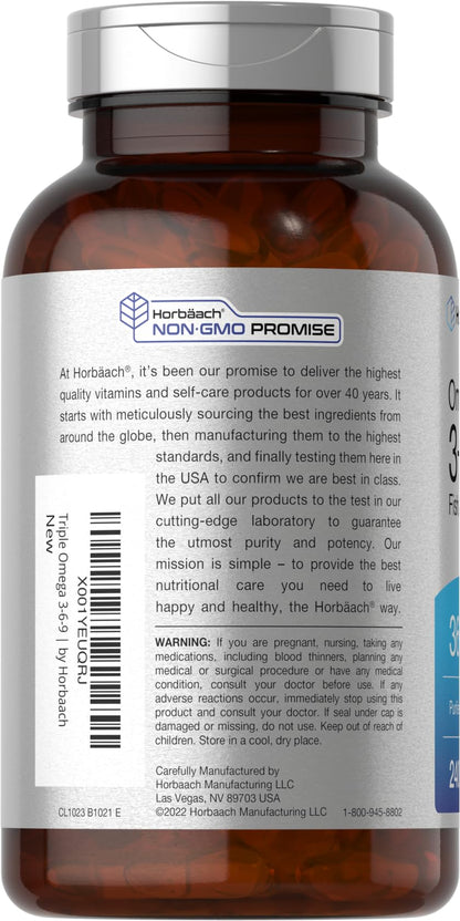 Triple Omega 3-6-9 240 Softgels | from Fish, Flaxseed, Borage Oils | Non-GMO & Gluten HorbäachUS supplements