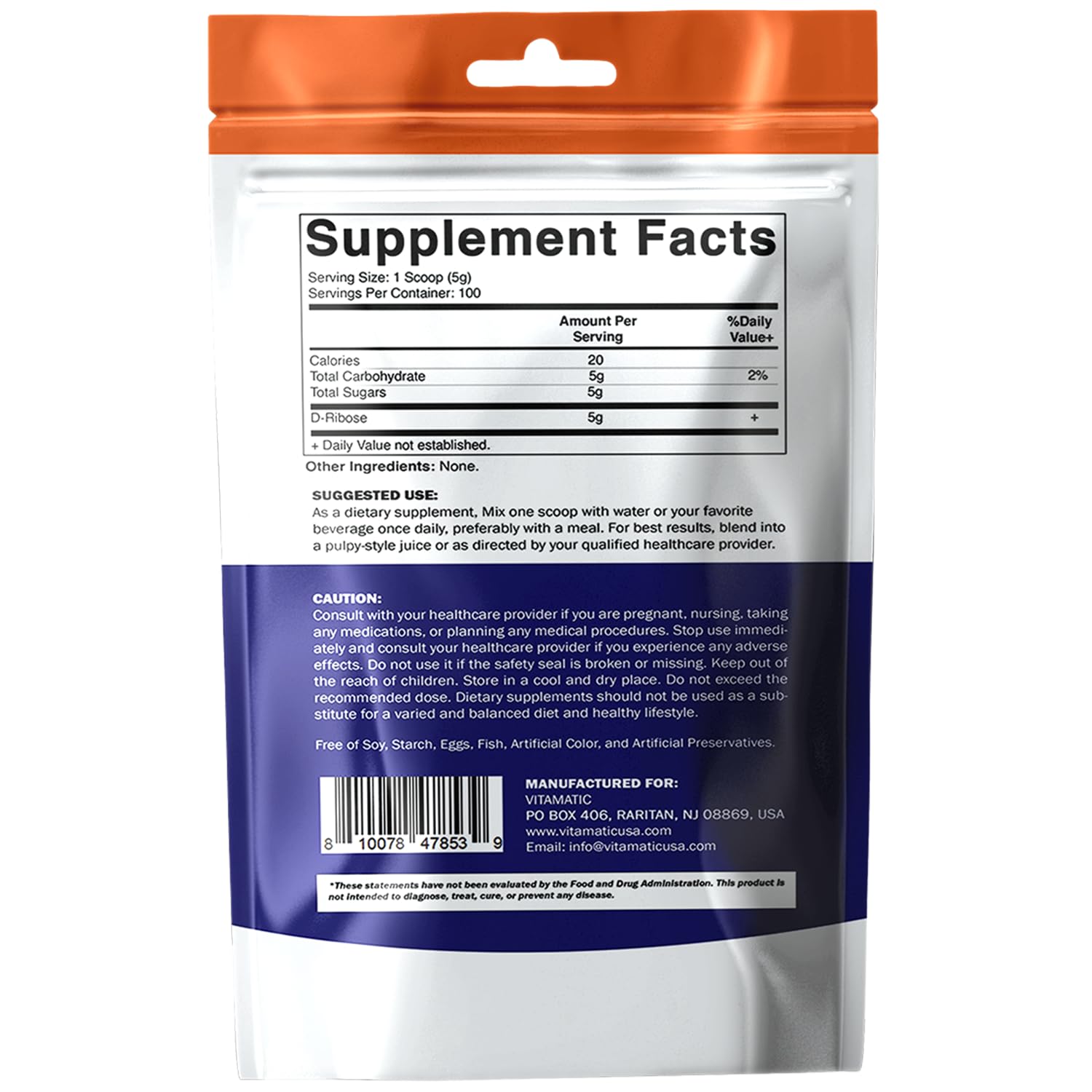 Vitamatic D-Ribose Powder 500g - 17.6 OZ (500 Gram) | Pure & Unflavored | Non-GMO | Easy-Mix Dietary Supplement VitamaticAu supplements