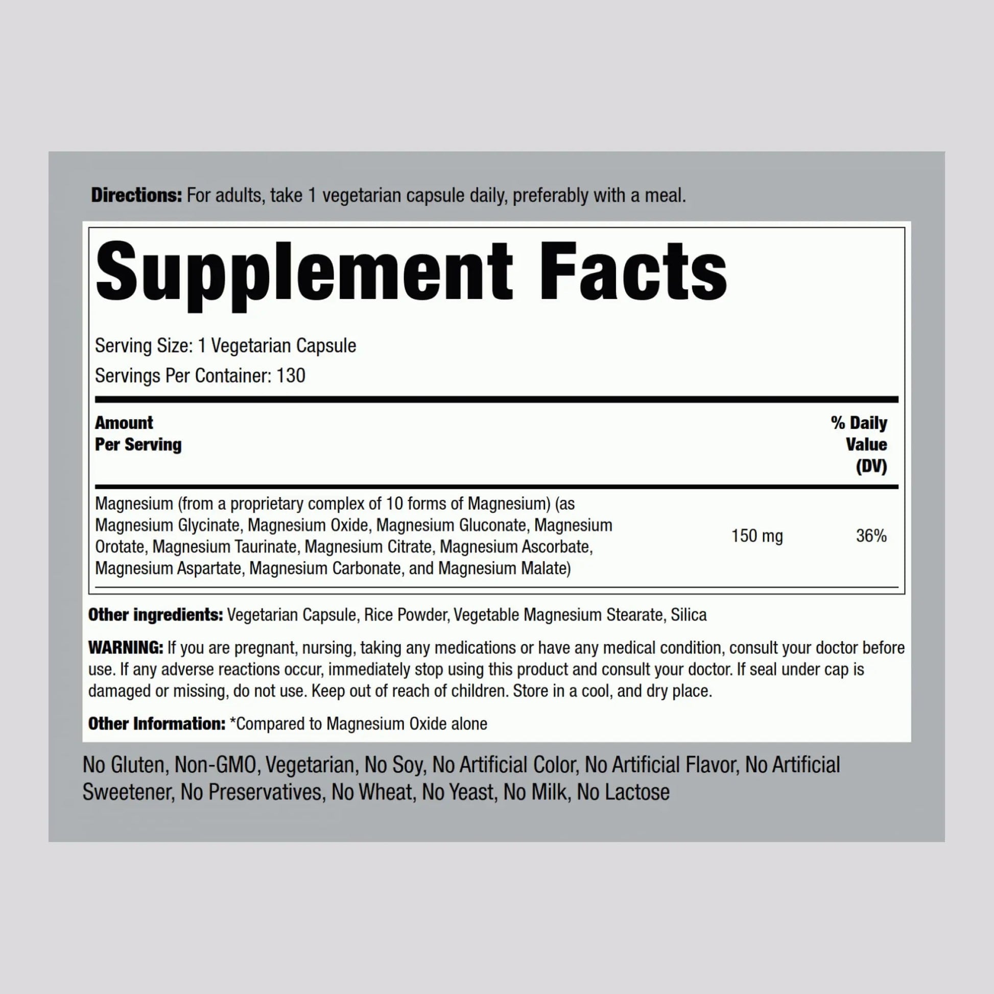 Piping Rock Magnesium 10 in One Complex | 130 Capsules | Supplement for Men and Women | Vegetarian, Non-GMO, Gluten Free Piping Rocknz supplements