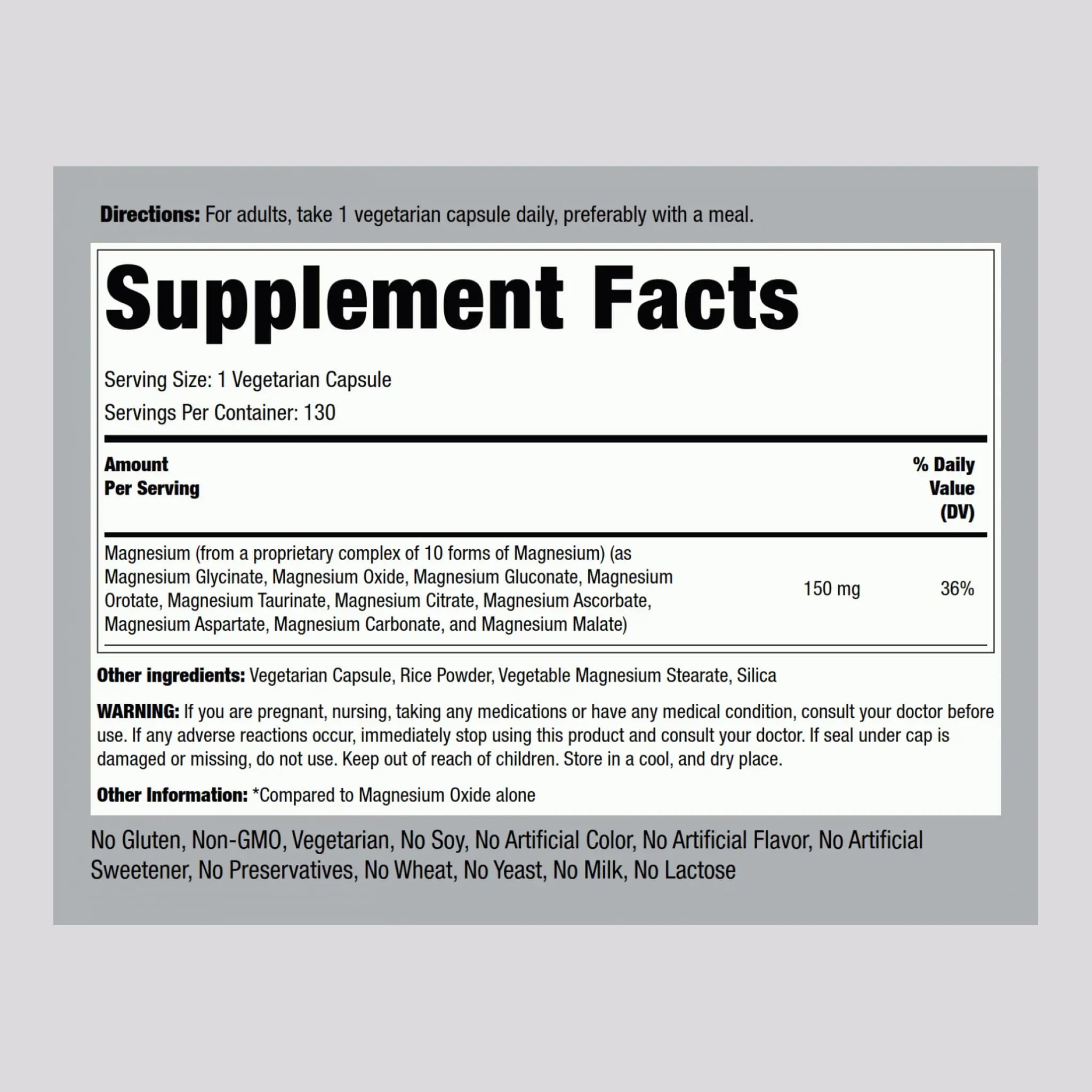 Piping Rock Magnesium 10 in One Complex | 130 Capsules | Supplement for Men and Women | Vegetarian, Non-GMO, Gluten Free Piping Rocknz supplements