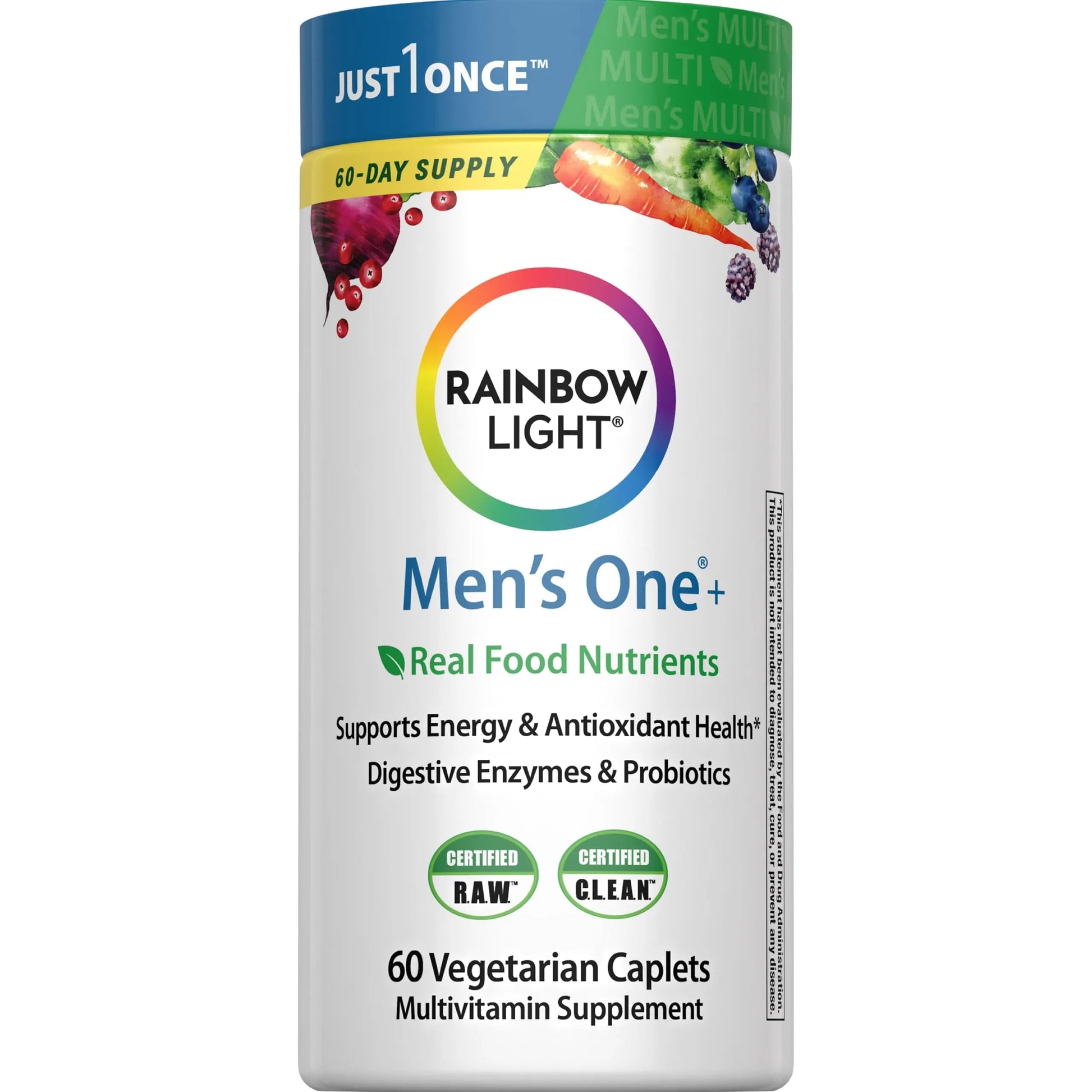 Rainbow Light Mens Multivitamin One + | 60 Caplets | Supports Energy & Antioxidant Health | with Real Food Nutrients, Digestive Enzymes & Probiotics Rainbow LightAu supplements