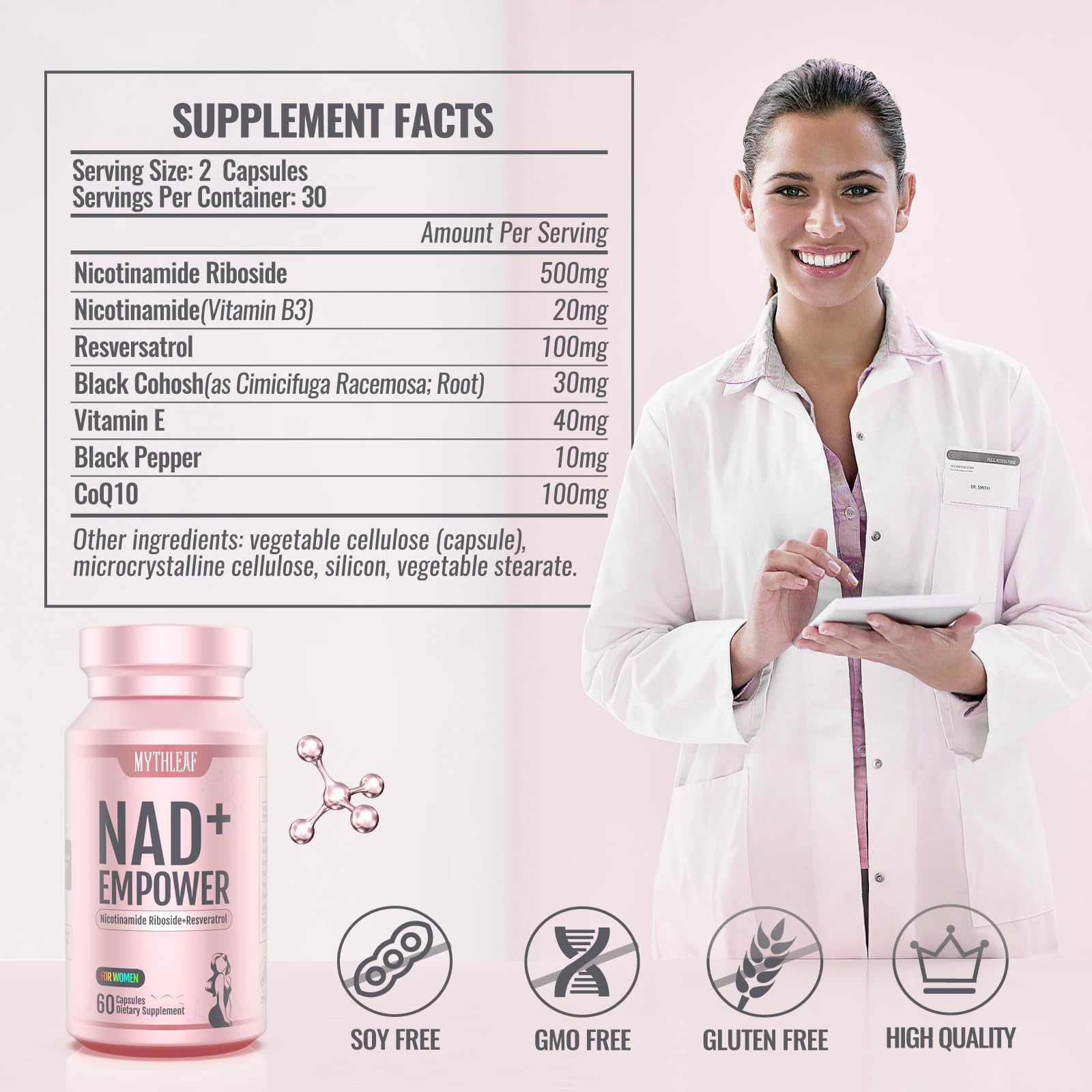 MythLeaf Exclusive NAD+ Supplement for Women,NMN Alternative with Resveratrol, CoQ10,Black Cohosh, Vitamin E for Cellular Health,Enhance Energy, Balance Mood, 60 Capsules,30 Day Supply MythLeafAu supplements