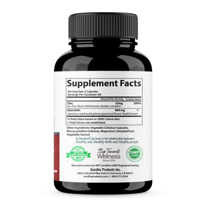 Zinc Quercetin Vegetarian Capsules 120 Ct- (2 Pack) Sandhu'sUS supplements