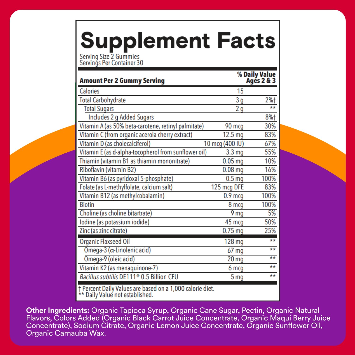 SmartyPants Organic Toddler Multivitamin Gummies: Probiotics, Omega 3 (ALA), Vitamin D3, C, Vitamin B12, B6, A, K & Zinc, Beta Carotene, Gluten Free