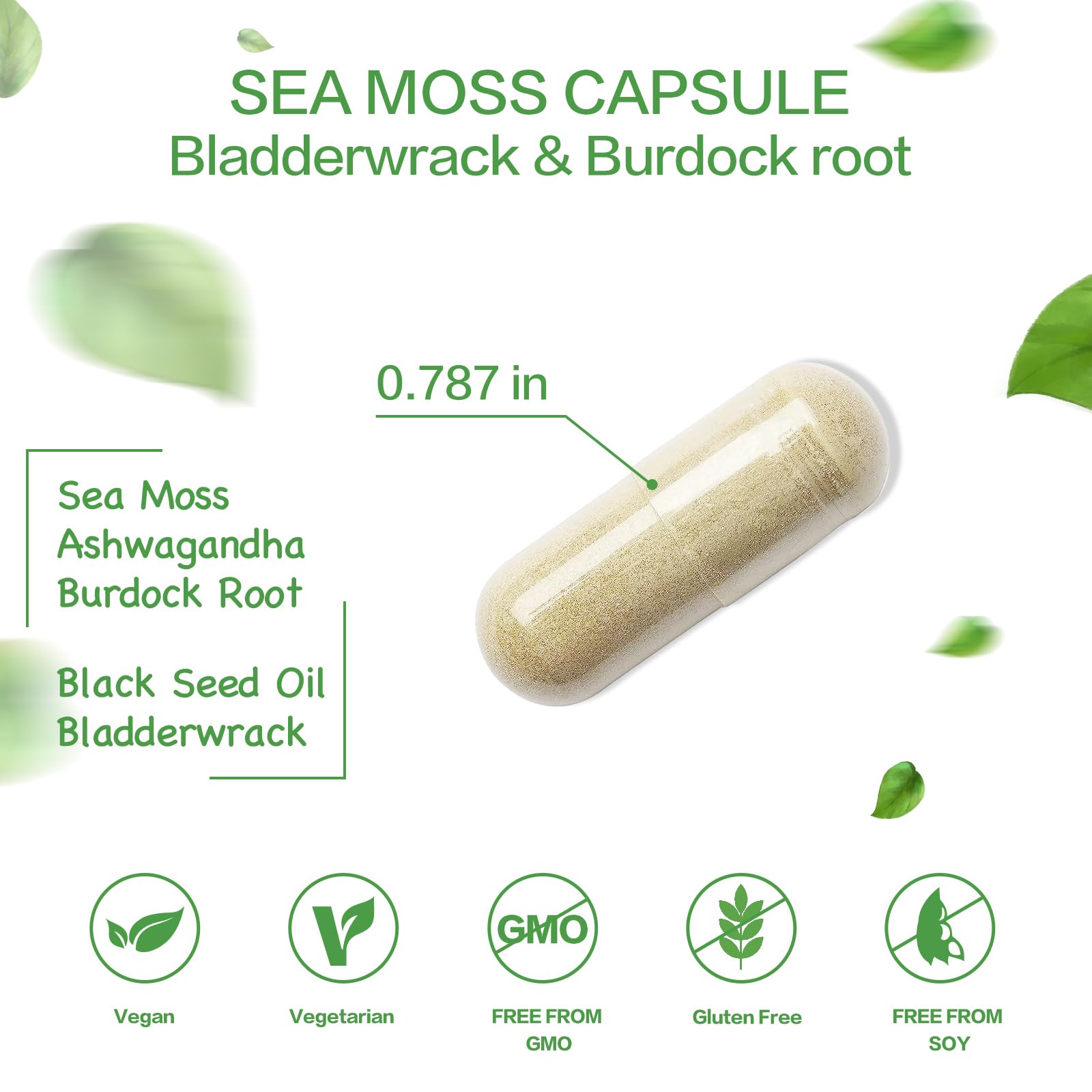 VPKIN Organic Sea Moss Capsules with Bladderwrack,Burdock Root and Black Pepper Extract-Irish SeaMoss Pills 2000mg-Promotes Immune System,Thyroid Support(120 Capsules) VPKINAu supplements