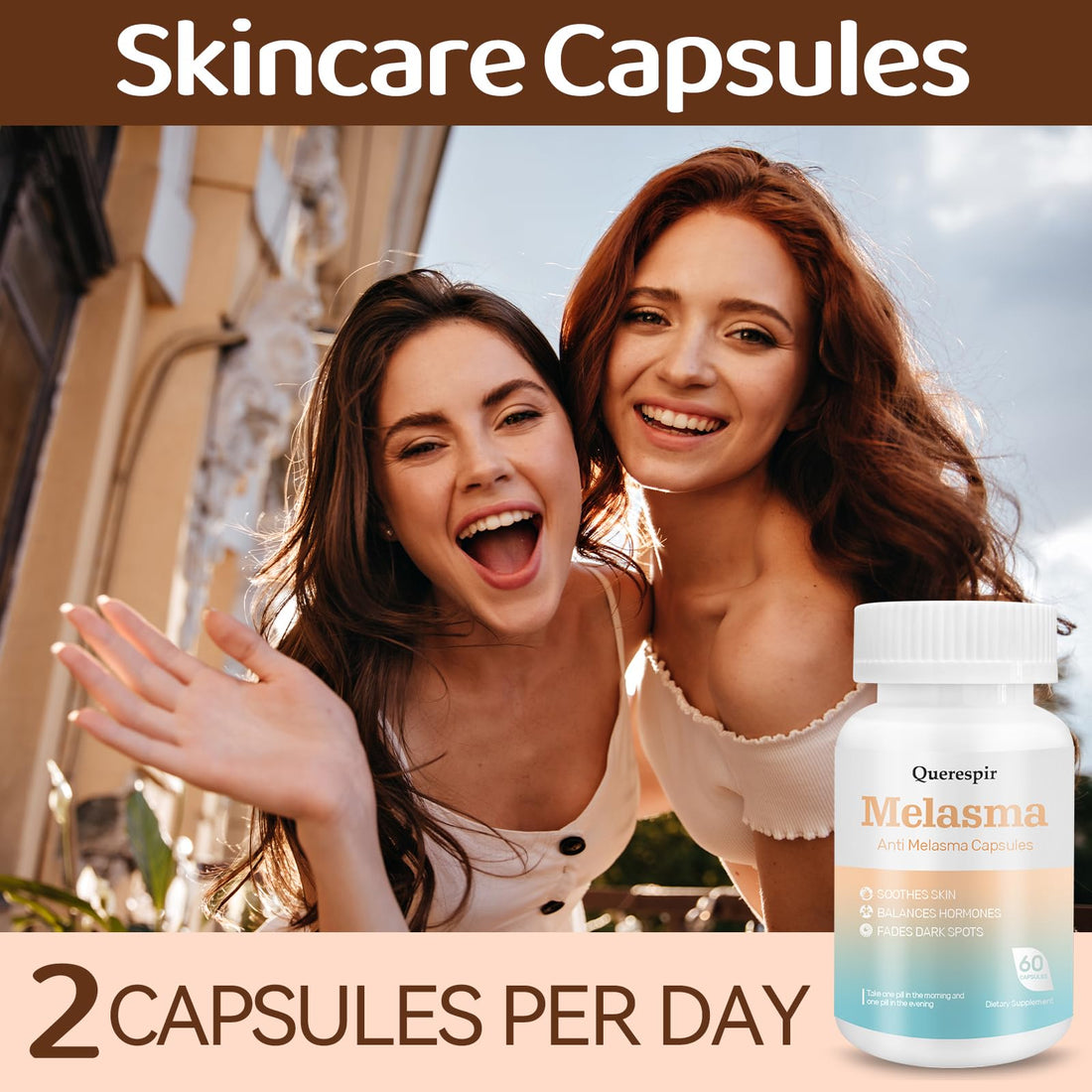 Melanina Anti-Melasma Capsule, Melasma Dark Spot Remover, Melanin Supplement, Spots Remover for Face & Body, Vitamin C & Turmeric Extract, Brightens & Even Skin Tone - 60 Capsules QuerespirAu supplements