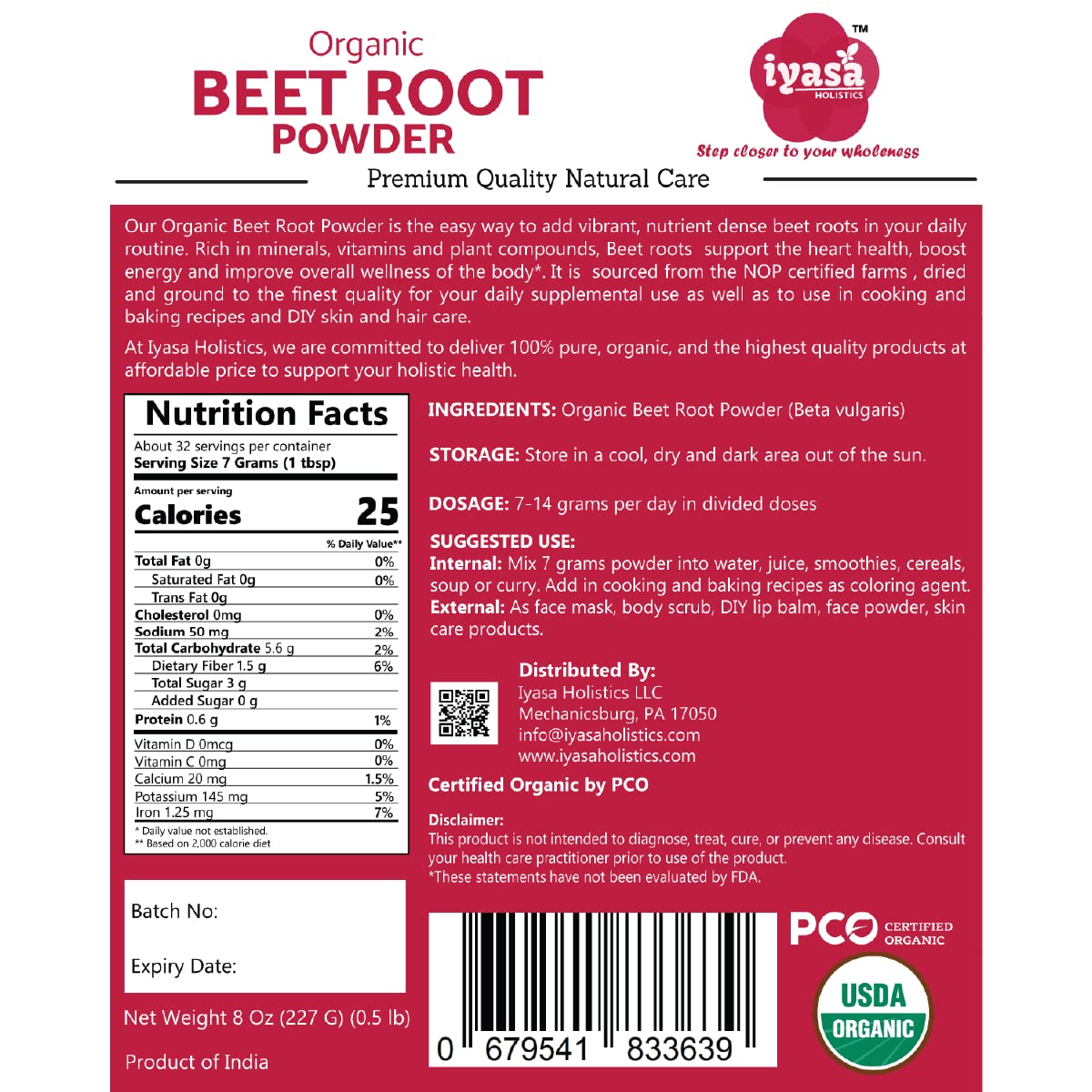 Iyasa Organic Beet Root Powder, Plant Based, Vegan, Gluten-Free, Beetroot Superfood Iyasa HolisticsAu supplements