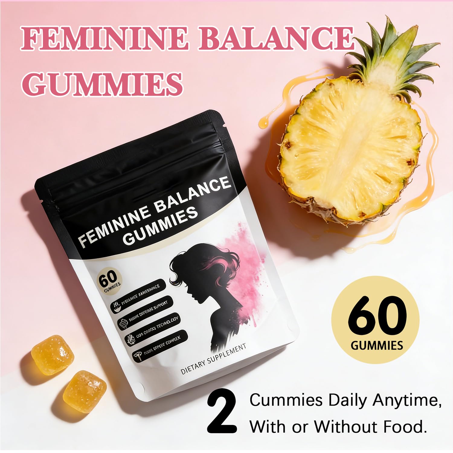Pineapple Feminine Balance Gummies with Probiotics | Support for pH Balance & Freshness | Daily Intimate Wellness Support | Sugar-Free, Vegan | 60 Count (2) Nuora BalanceAu supplements