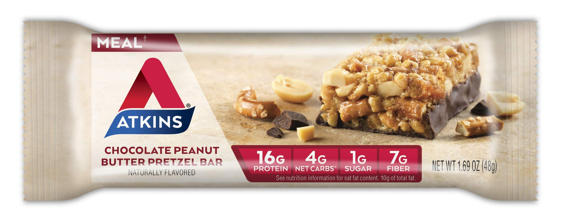 Atkins Chocolate Peanut Butter Pretzel Protein Meal Bar, High Fiber, 16g Protein, 1g Sugar AtkinsUS supplements