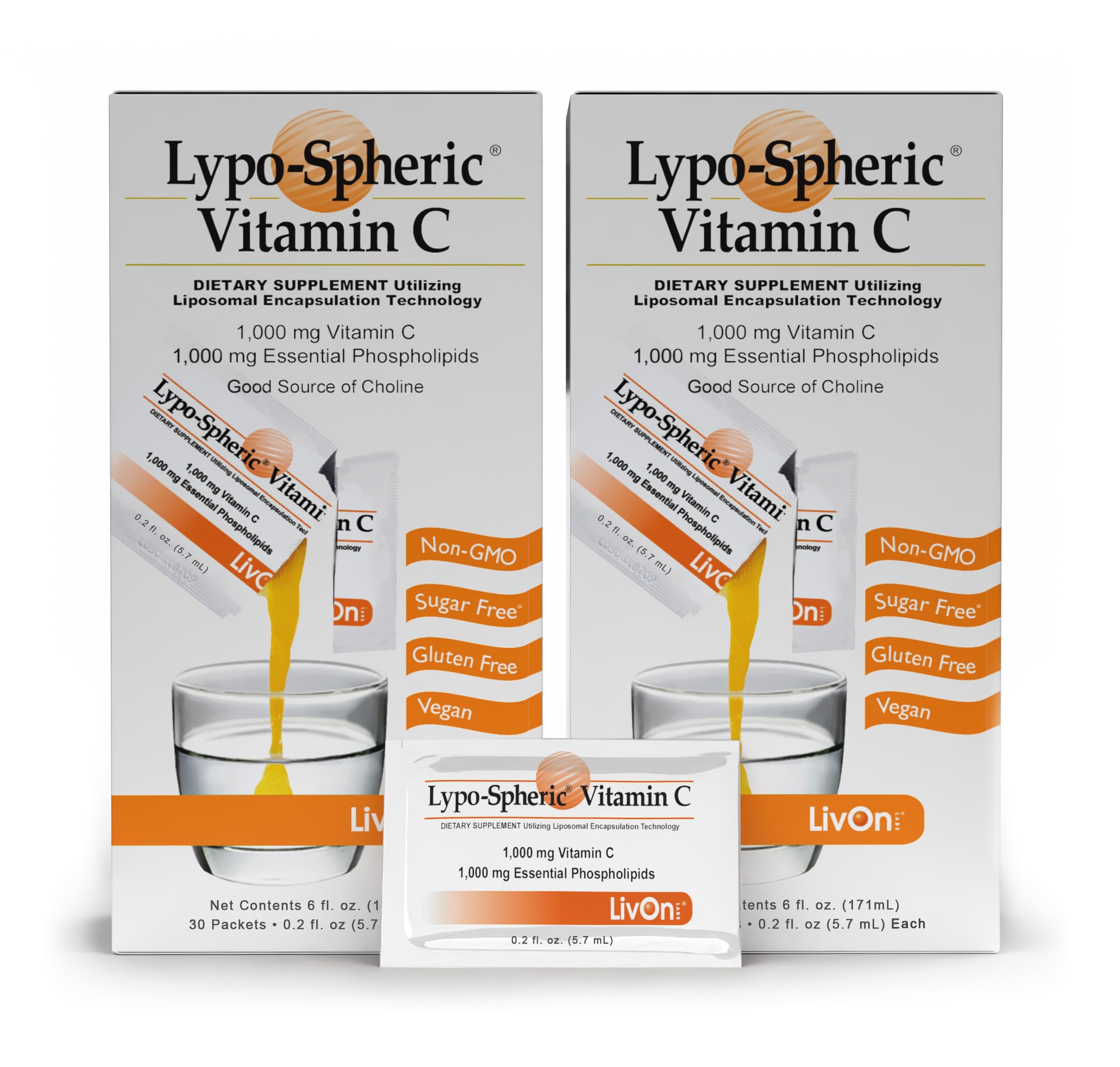 LivOn Laboratories - Lypo–Spheric Vitamin C – 1,000 mg Vitamin C & 1,000 mg Essential Phospholipids Per Packet – Liposome Encapsulated for Improved Absorption – Non–GMO - 2 Pack (60 Count) LivOn LaboratoriesUS supplements