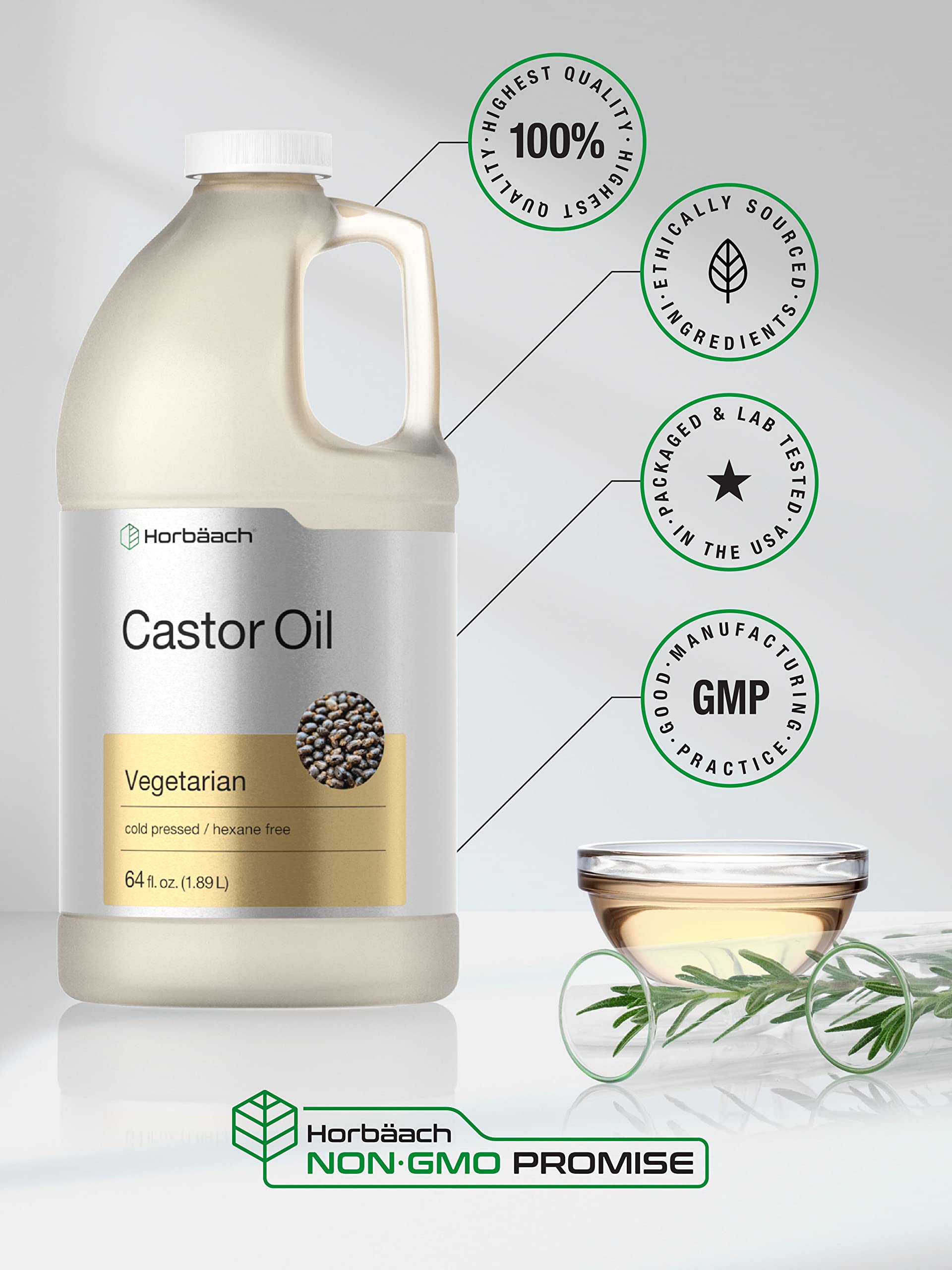 Castor Oil 64oz | for Hair Health, Eyelashes & Eyebrows | Hexane Free & Cold Pressed HorbäachAu supplements