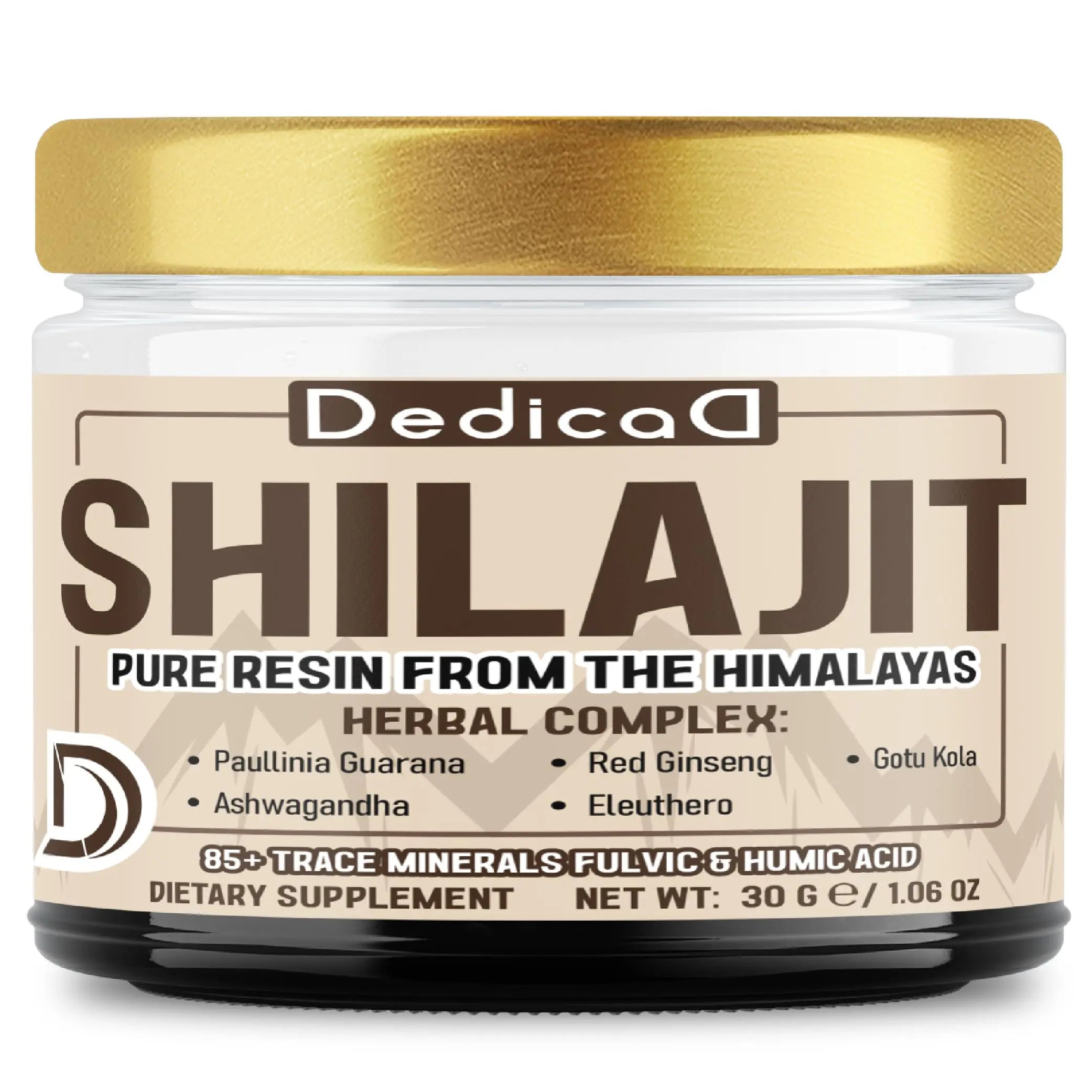 DEDICAD 30g Shilajit Resin with Herbal Complex - Paullinia Guarana, Gotu Kola Leaf & More - Shilajit Pure Himalayan Organic for Immune System, Energy Production, Brain Health & Stamina DEDICADAu supplements
