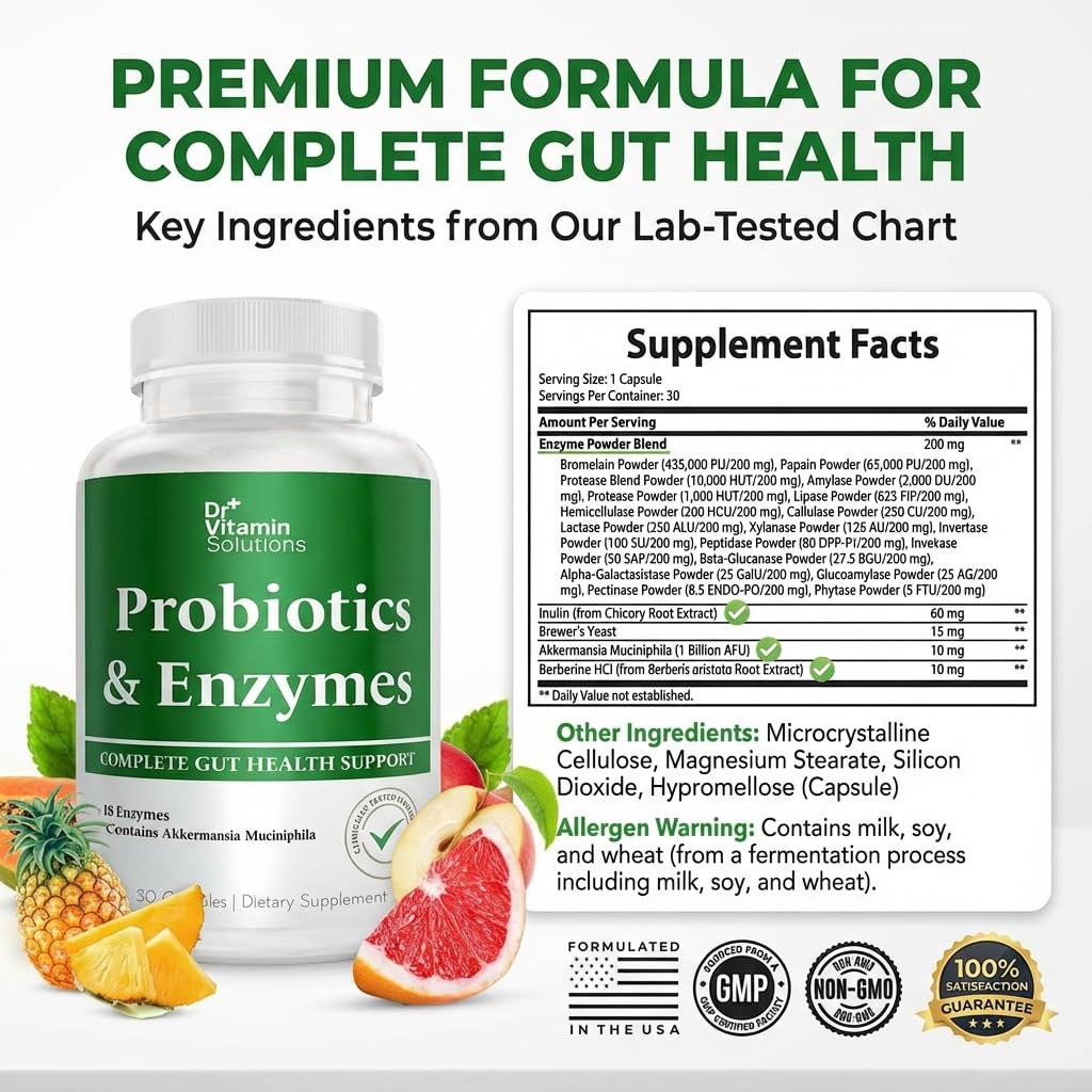 GLP-1 Support Enzymes, Pre & Probiotics for Digestive Health, Berberine Weight Loss Support, Akkermansia Muciniphila for Women & Men | Gut Health, Bloating Relief, 30 Ct DR VITAMIN SOLUTIONSAu supplements