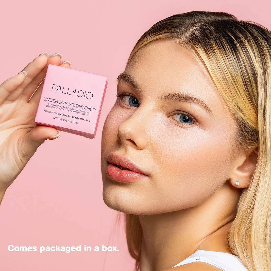 Palladio Under Eye Brightener, Conceal, Brightens, Reduces Appearance of Dark Circles, With Caffeine Peptides & Vitamin E, Tired Skin Color Correcting Brightener & Primer, Light to Medium (Soft Pink) PalladioAu supplements