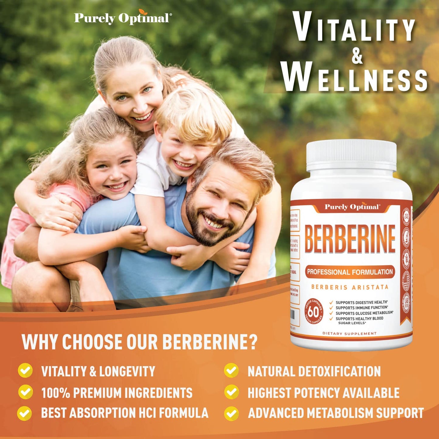 Purely Optimal Premium Berberine Supplement - 1200mg Berberine HCl, Non-GMO Purely OptimalUS supplements