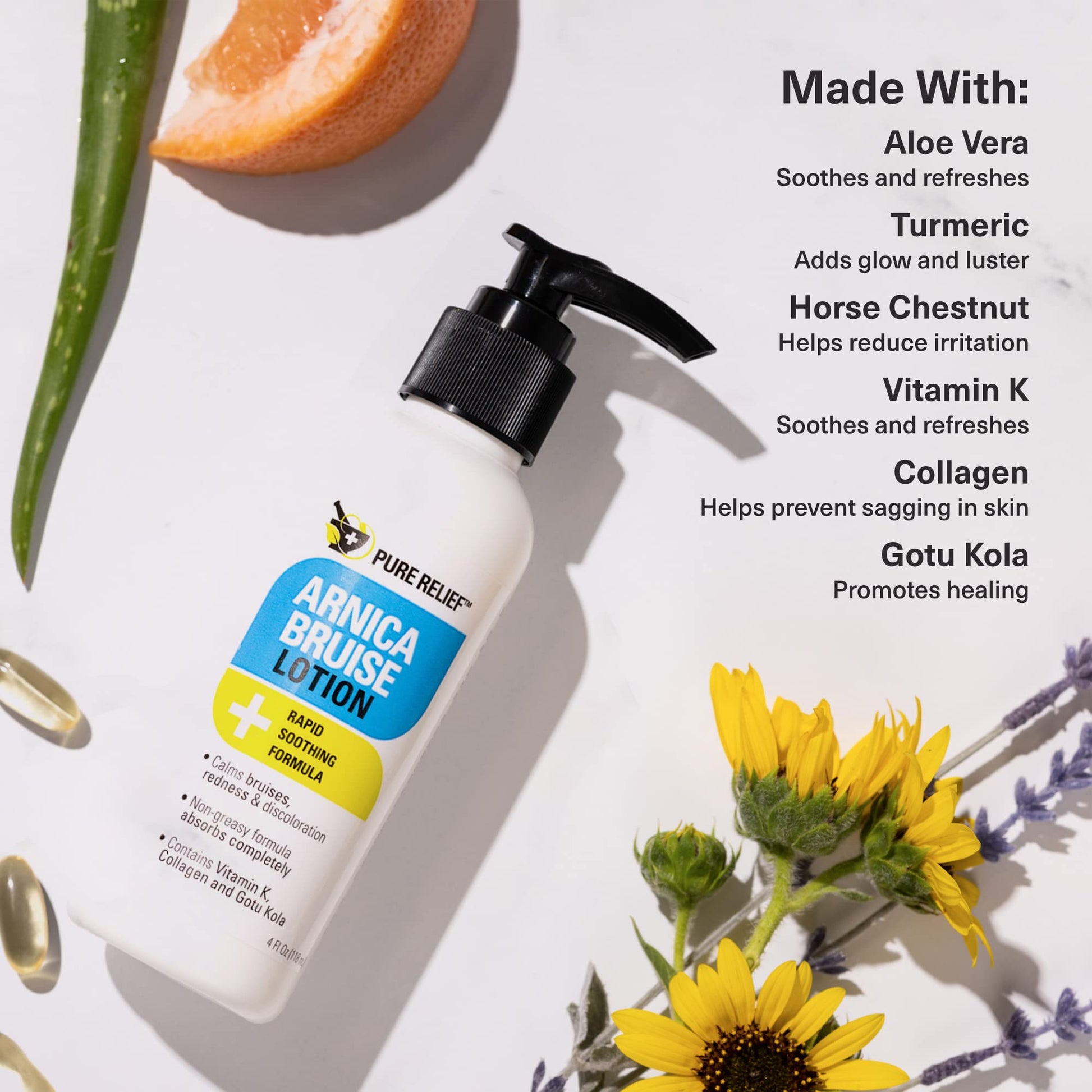 Pure Relief Arnica Bruise Relief Lotion for Bruising, Swelling, & Discoloration On Skin, Natural Skin Care Arnica Bruise Homeopathic Topical Bruise Cream W/Aloe Vera & Collagen, 4 Fl Oz (Pack of 3) Pure ReliefAu supplements