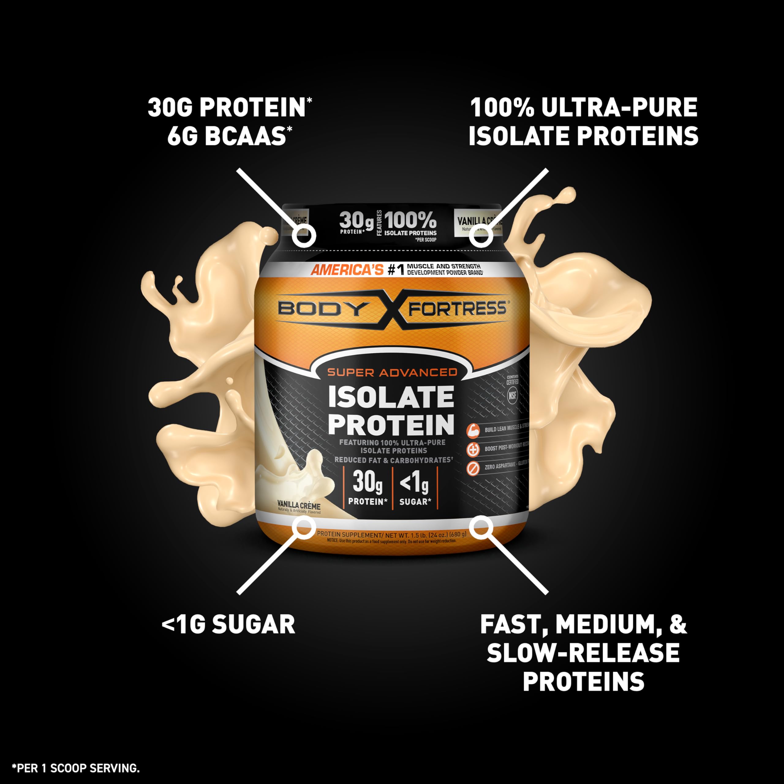 Body Fortress Super Advanced Isolate Protein Powder, Gluten Free, Vanilla Creme Flavored Body FortressUS supplements