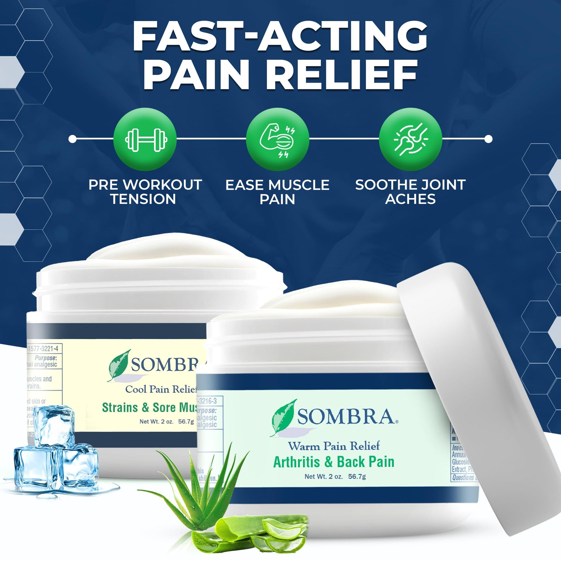 Sombra Warm & Cool Pain Relief Gel, Warm Relief for Arthritis and Chronic Pain Pre-Workout Muscle Rub, Cold for Swelling, Soreness, Post-Workout, Free of Artificial Fragrances, 2oz Per Jar SombraAu supplements