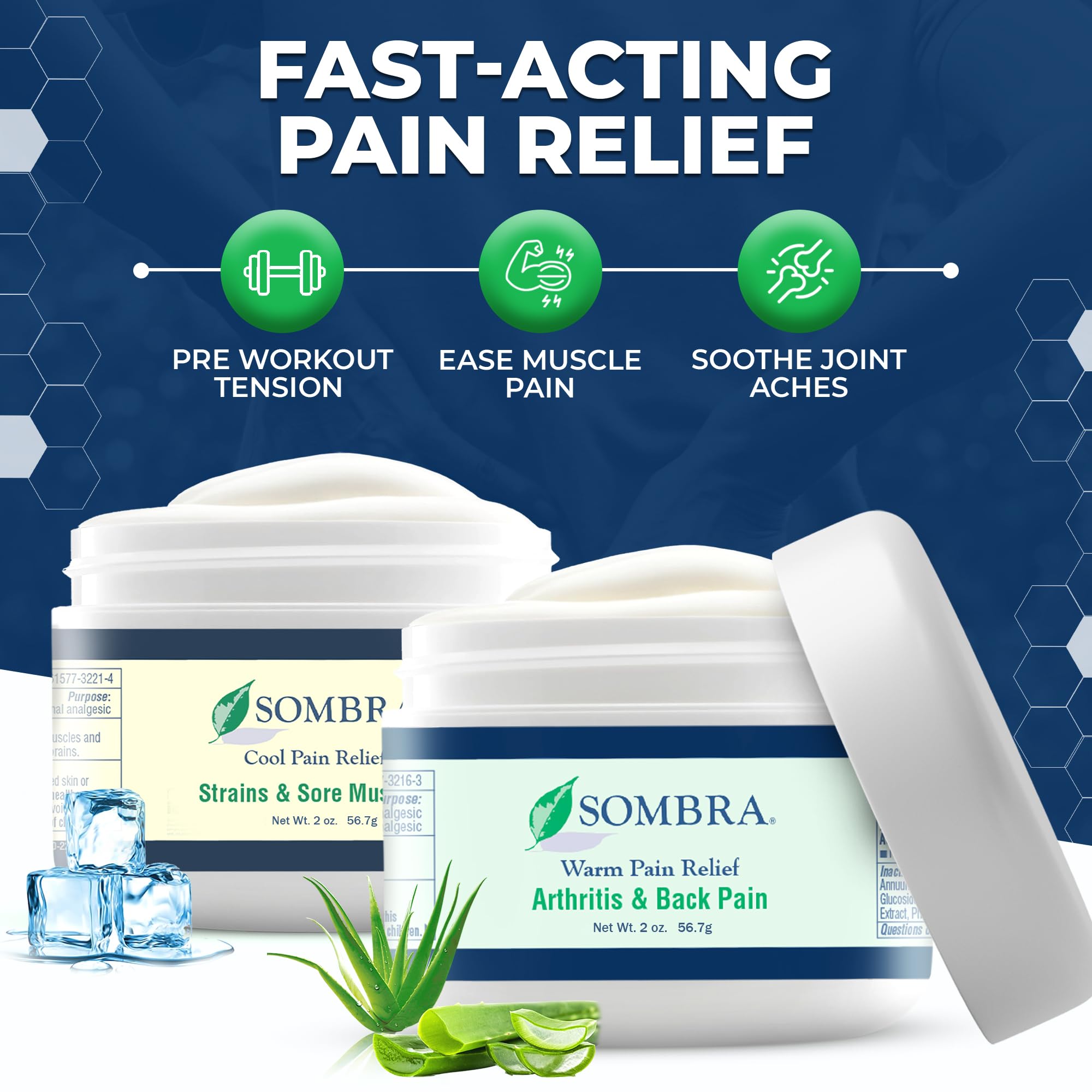 Sombra Warm & Cool Pain Relief Gel, Warm Relief for Arthritis and Chronic Pain Pre-Workout Muscle Rub, Cold for Swelling, Soreness, Post-Workout, Free of Artificial Fragrances, 2oz Per Jar SombraAu supplements