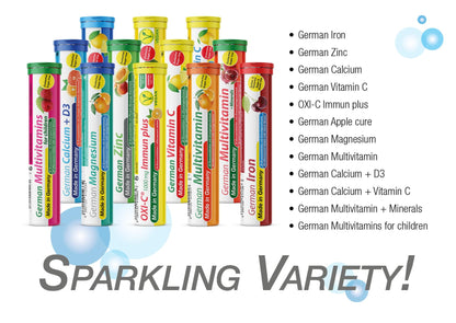 T&D German Multivitamin for Children 60 Drink Effervescent Tablets - Sweet Raspberry Flavour, Sugar Free, Vegan - Vitamin C, E, B1, B2, B6, B12 T&DUS supplements