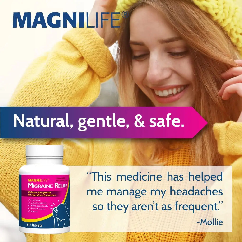 MagniLife Migraine Relief, Non-Habit Forming, 90 Homeopathic Tablets, Migraine Medicine for Light & Sound Sensitivity, Nausea, Blurred Vision & Pressure, Quick-Dissolve Headache Pain Relief MagniLifeAu supplements