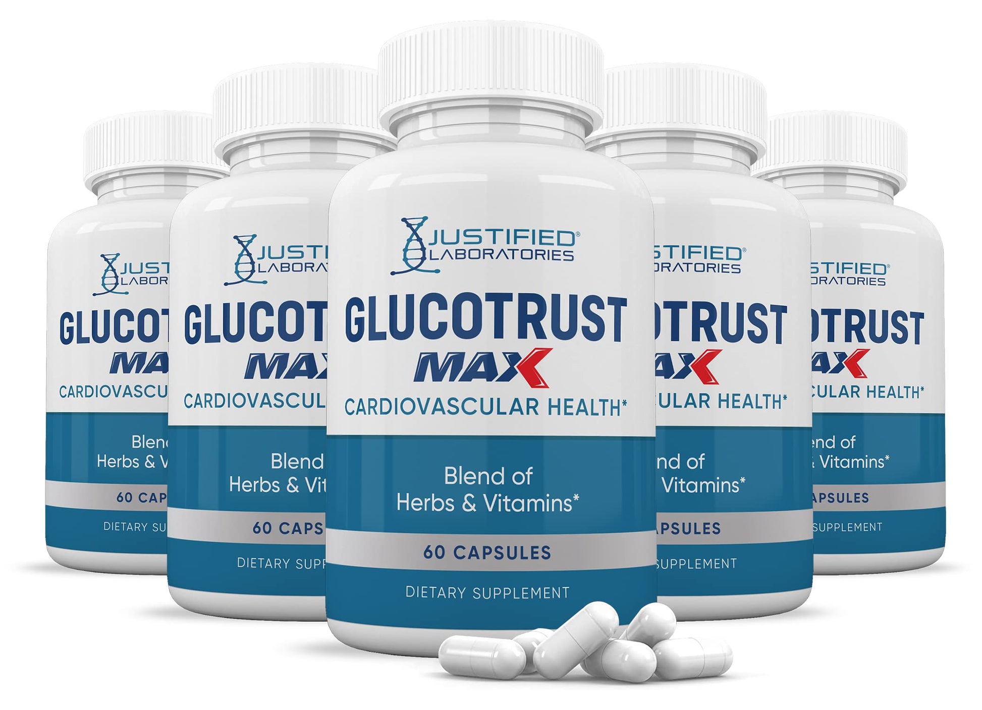 Justified Laboratories (5 Pack) Glucotrust Max 1295MG Formula Supplement Pills 300 cap Justified LaboratoriesUS supplements