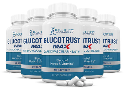 Justified Laboratories (5 Pack) Glucotrust Max 1295MG Formula Supplement Pills 300 cap Justified LaboratoriesUS supplements