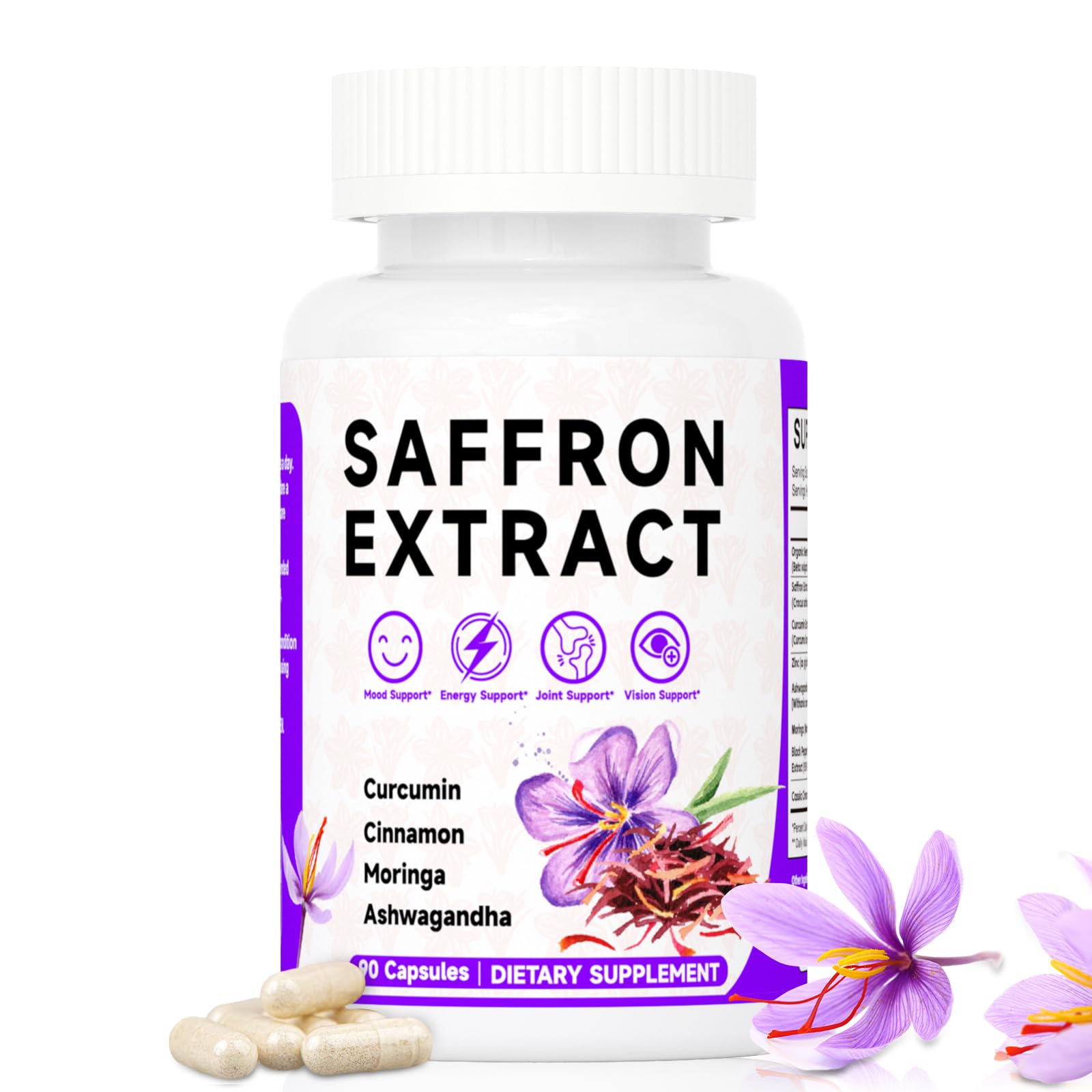 Happy Saffron Supplements, 100mg Saffron Extract, Saffron Blend with Turmeric & Ashwagandha, Supports Mood, Focus, and Energy Boost, 90 Capsules MossllyAu supplements