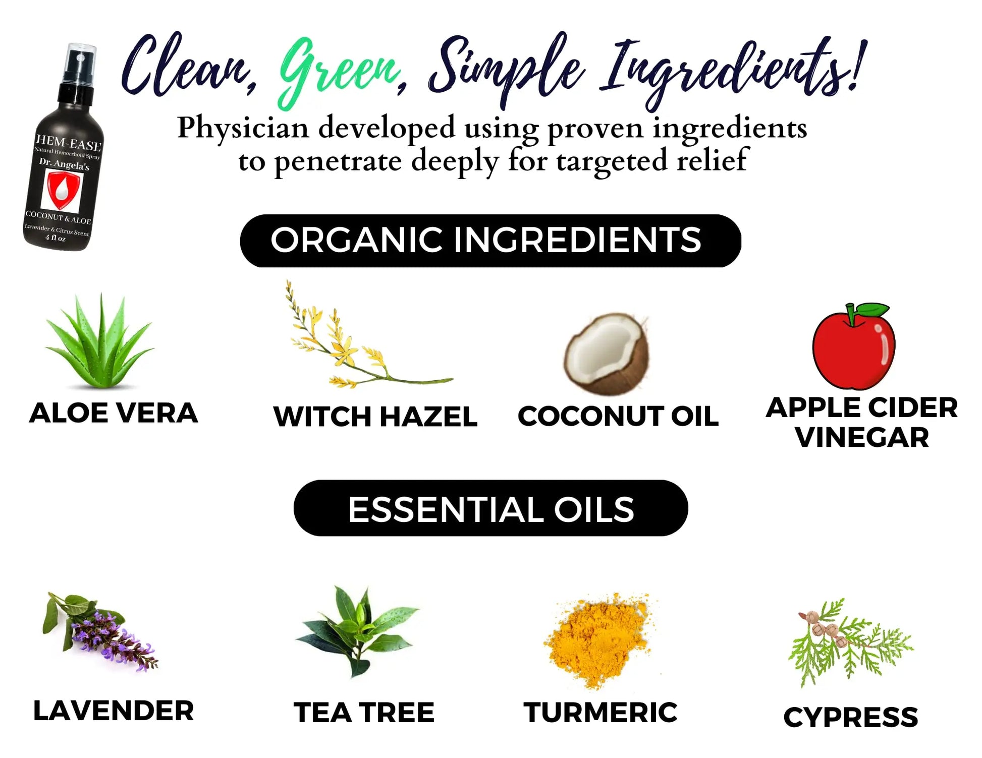 Dr. Angela's Hemorrhoid Treatment Spray | Organic Aloe Vera, Witch Hazel & Essential Oils Turmeric & Tea Tree | Natural Itching & Burning Relief Cream Doctor Angela EssentialAu supplements