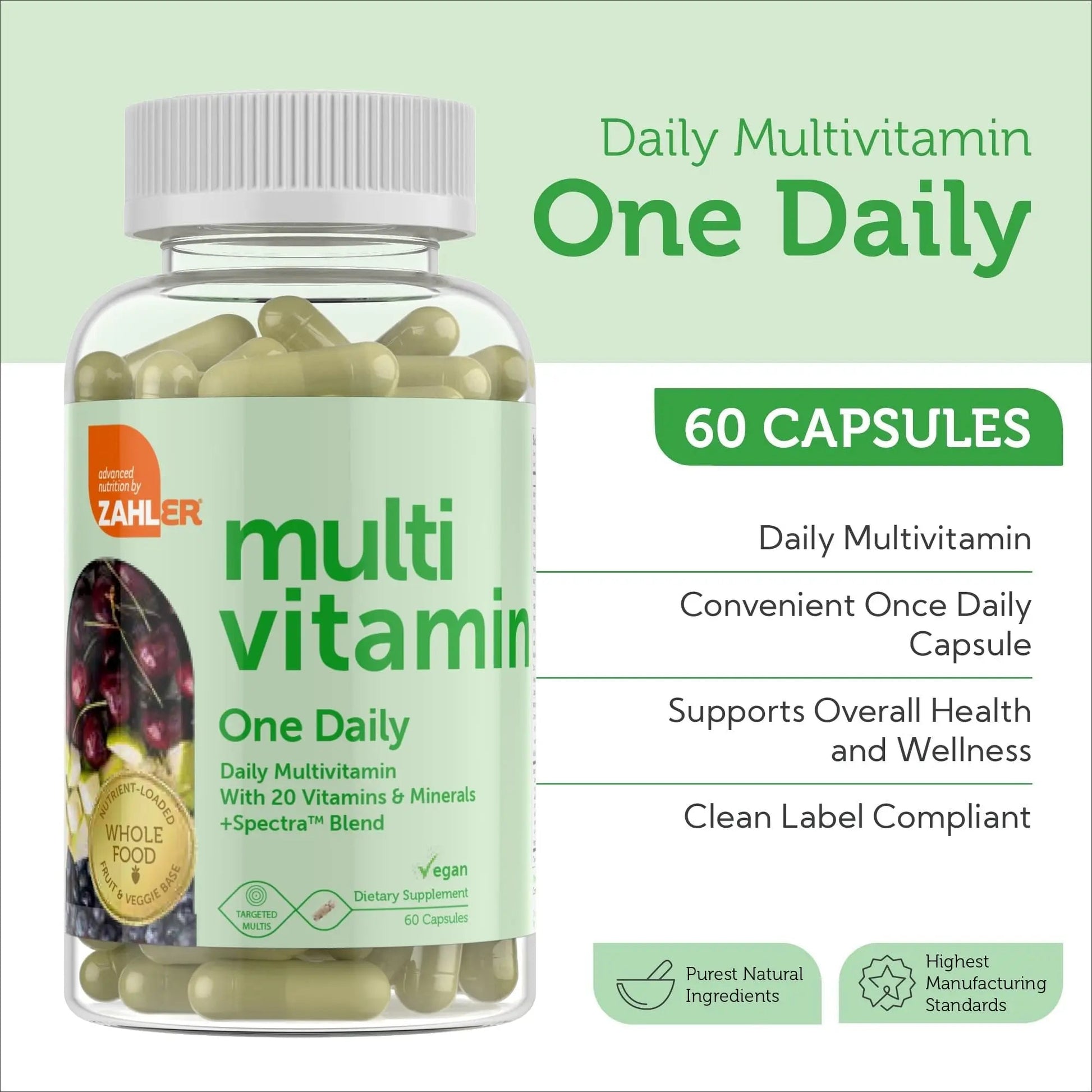 Zahler - One Daily Vegan Multivitamins for Women & Men (60 Count) Kosher Essential Vitamins & Minerals with Whole Food Spectra Blend ZahlerAu supplements