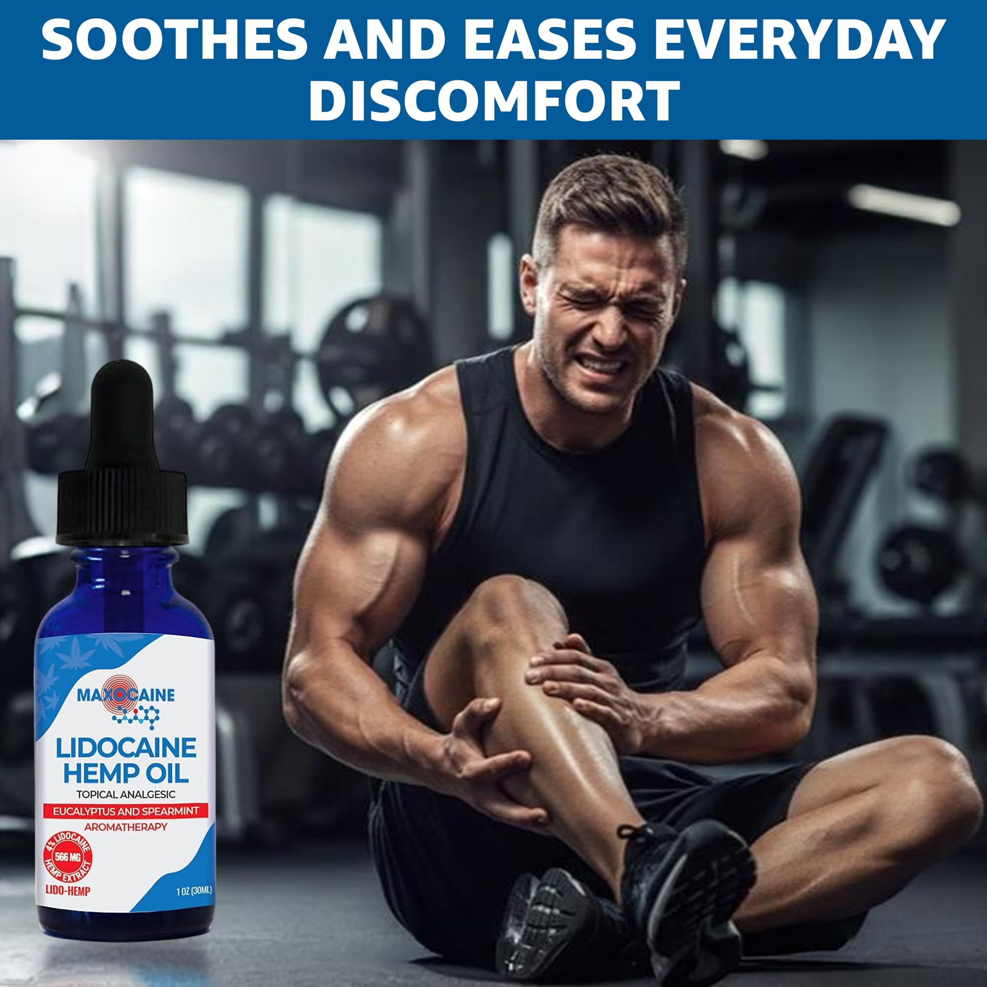 MAXOCAINE Lidocaine Hemp Oil 4% - Maximum Strength Topical Pain Relief, Fast Acting Soothing Oil for Muscle, Joint, Back & Arthritis Support, Cooling Eucalyptus & Spearmint, 1 oz (30 ml) MAXOCAINEAu supplements