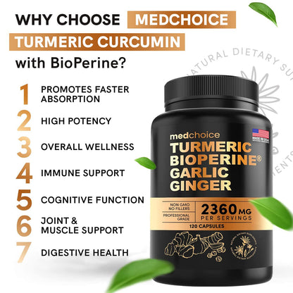 4-in-1 Supplement with Turmeric, Garlic, Ginger Root, and Black Pepper - 120 Capsules MEDCHOICEUS supplements