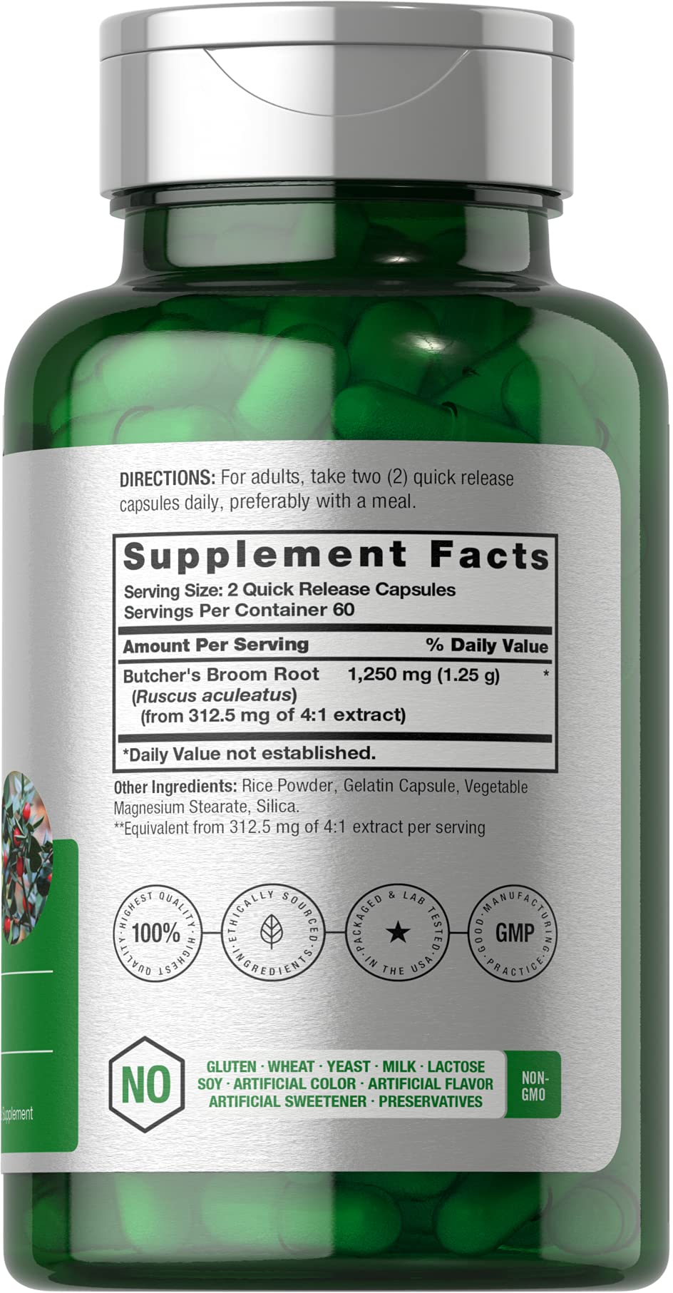 Butchers Broom Capsules 1250mg | 120 Count | Non-GMO, Gluten Free | Traditional Herb HorbäachAu supplements