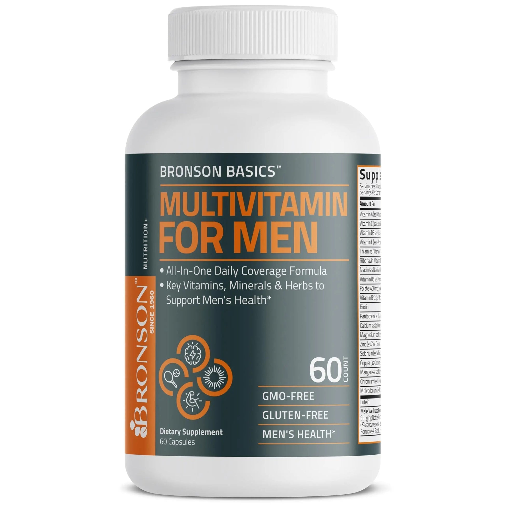 Bronson Multivitamin for Men All-in-One Daily Coverage Formula Key Vitamins, Minerals & Herbs to Support Men's Health, 60 Capsules BronsonAu supplements