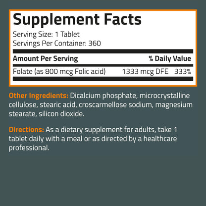 Bronson Folic Acid 800 MCG Supports Prenatal Development, 1 Year Supply, Non-GMO BronsonUS supplements