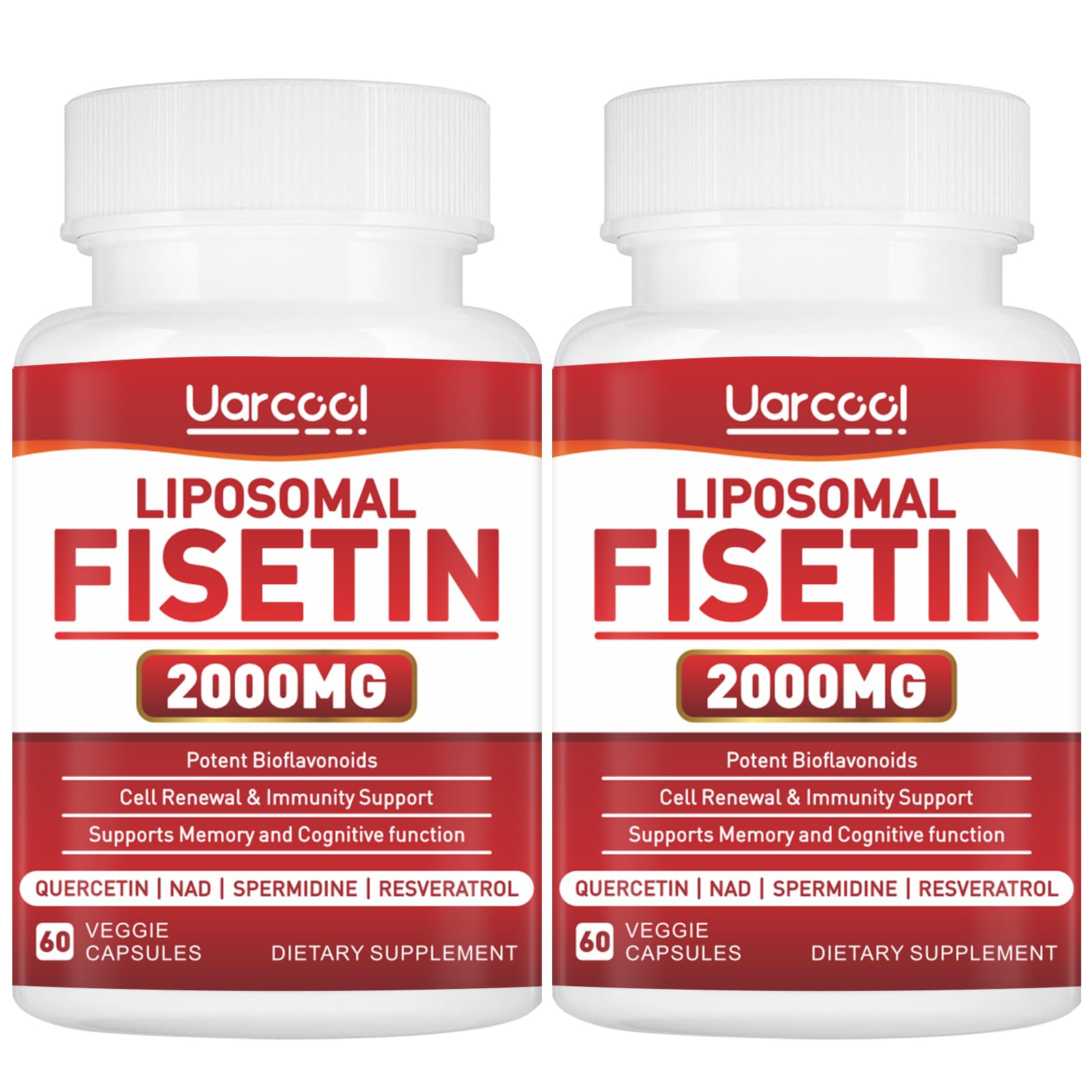 Uarcool Fisetin Supplement 2000mg for Healthy Aging and Longevity, Skin Health, Brain - Soy Free, Vegetarian - 60 Softgels(2 Bottles) UarcoolAu supplements