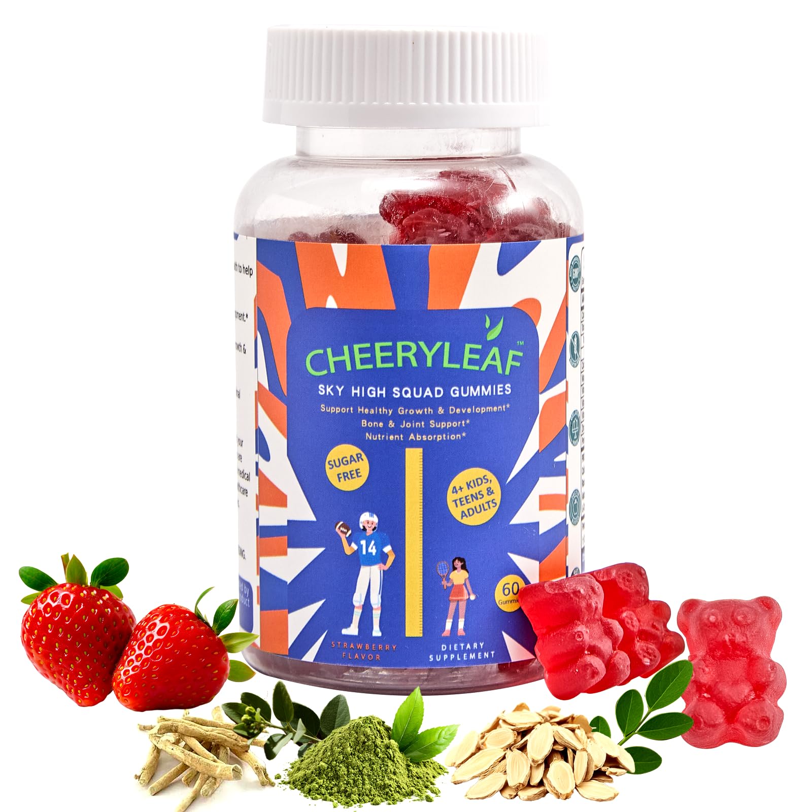 Height Growth Gummies for Kids & Teens – Sugar Free – Calcium, Prebiotic FOS, Magnesium, Vitamin D3, K2, Zinc, Ashwagandha – Bone Strength, Gut Health & Height Support Multivitamin – Strawberry Flavor CheeryLeafAu supplements