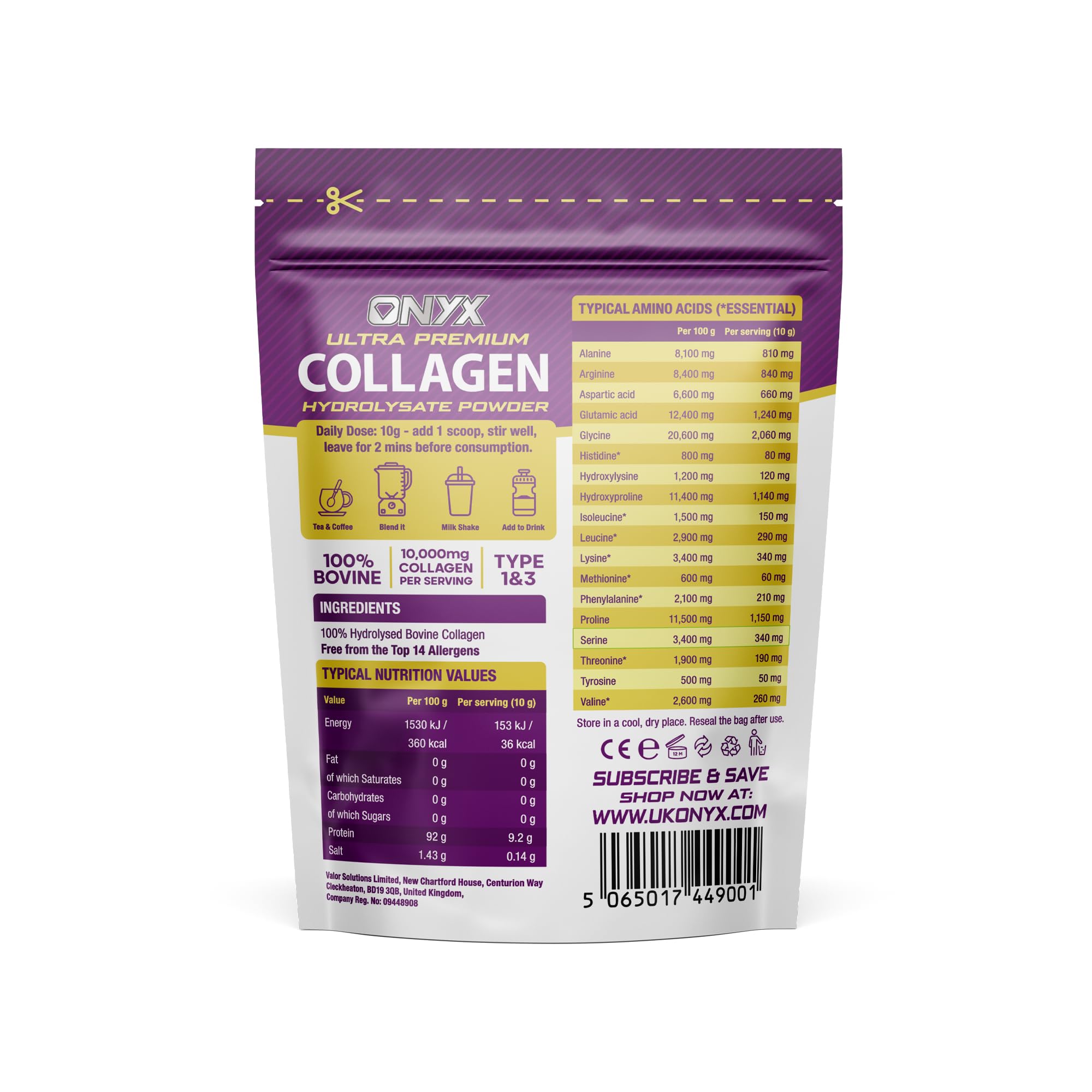 Collagen Powder 600g - 60 Servings - Collagen Peptides Supplement with High ONYX INGREDIENTS 101Au supplements