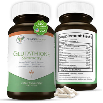 Return Healthy Glutathione Symmetry | S-Acetyl Glutathione Supplement | Antioxidants & Detoxification Supplement | Natural Cellular Support | All-Natural, Vegan, Non-GMO, 120 caps Return HealthyAu supplements