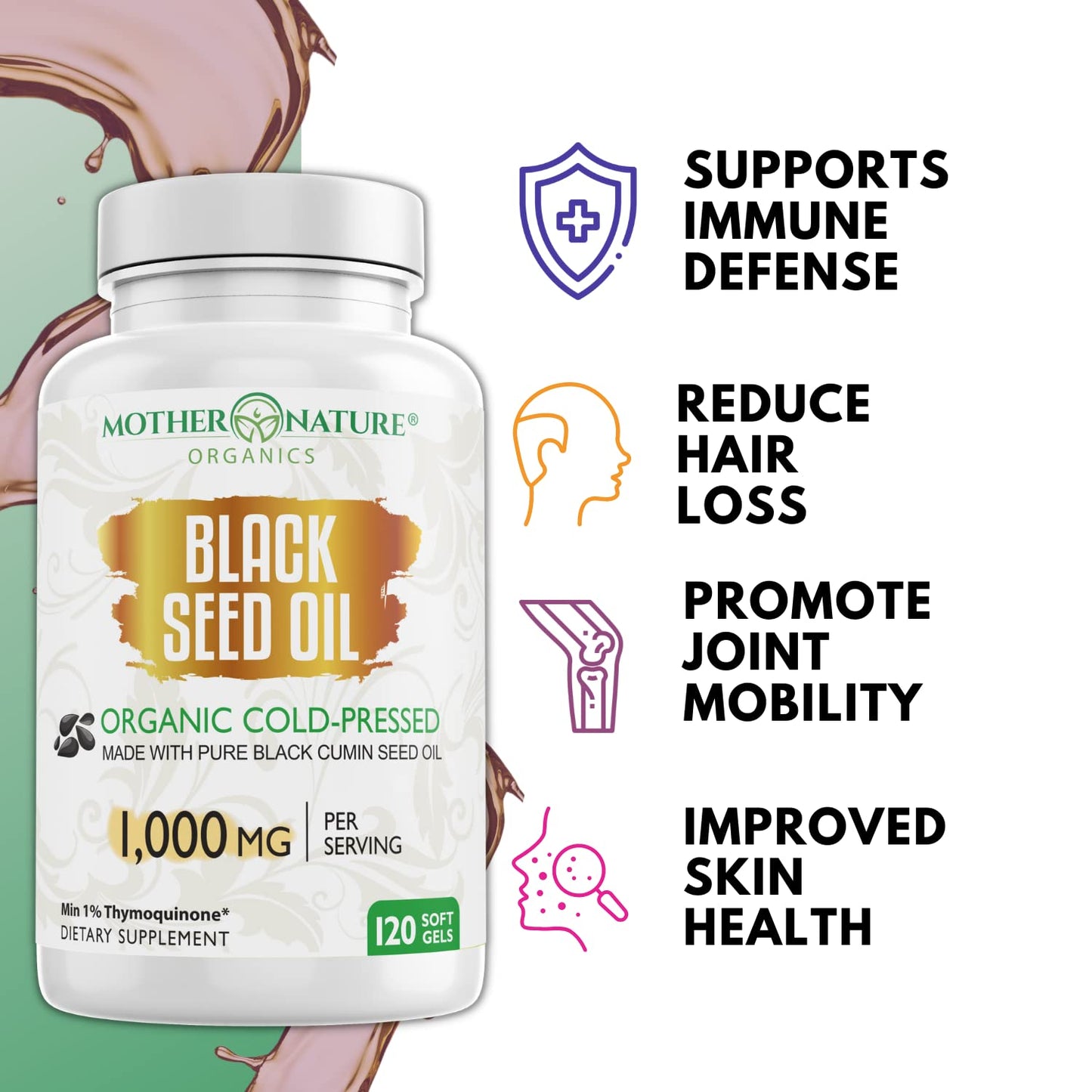 Black Seed Oil Capsules - 120 Count (Organic, Non-GMO Liquid) Premium Cold Pressed Mother Nature Organics Superfoods For Organic LivingUS supplements