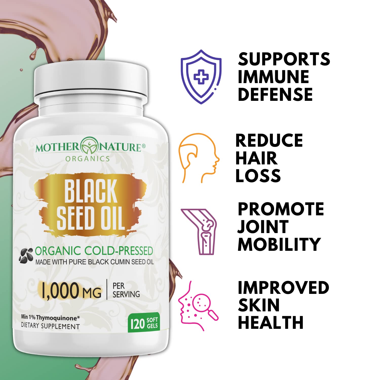 Black Seed Oil Capsules - 120 Count (Organic, Non-GMO Liquid) Premium Cold Pressed Mother Nature Organics Superfoods For Organic LivingAu supplements