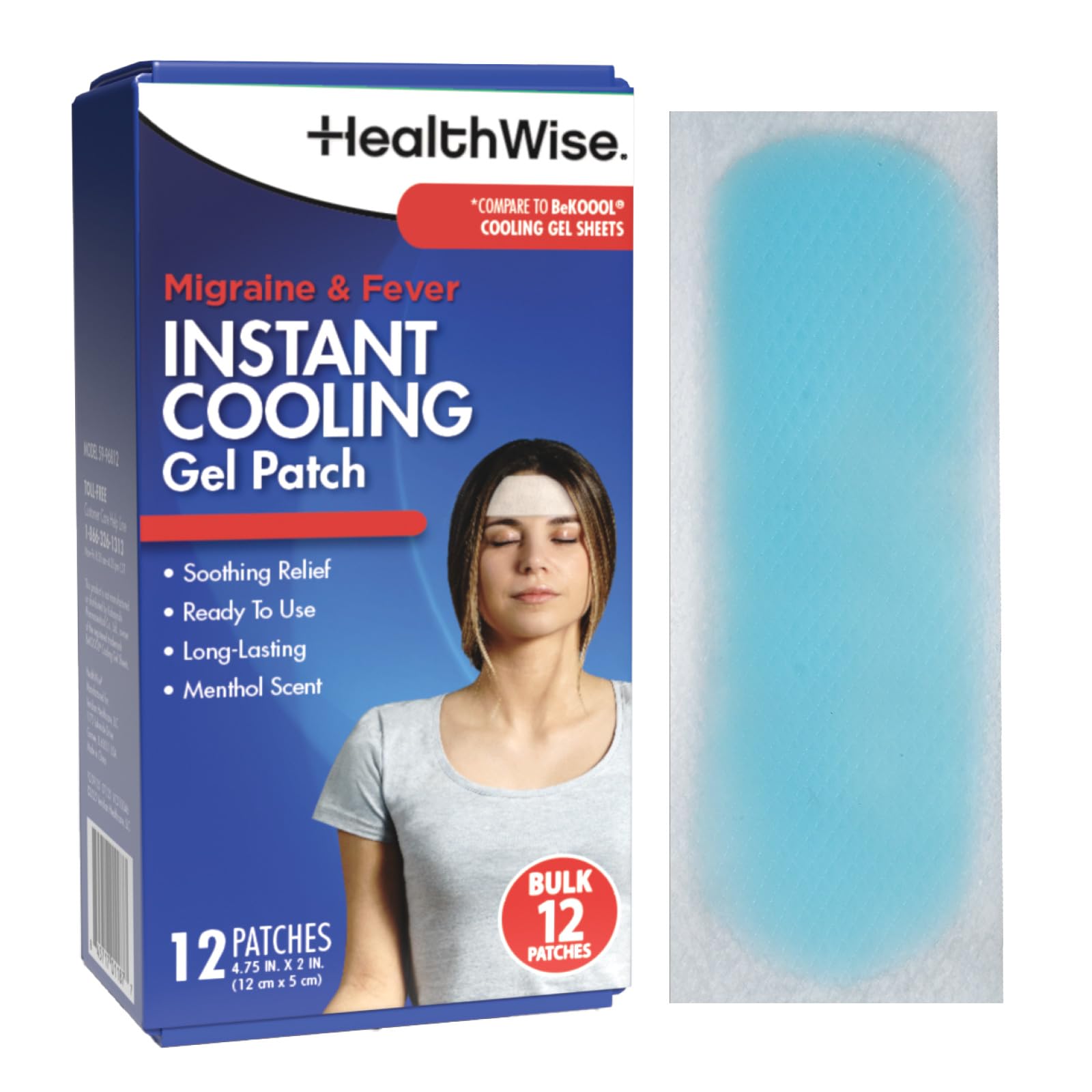 HealthWise Instant Cool Gel Patches | Migraine & Fever Relief | 12-Count | 4.75” x 2” | Soothing Menthol Vapors | Non-Medicated Formula HealthWiseAu supplements