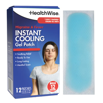 HealthWise Instant Cool Gel Patches | Migraine & Fever Relief | 12-Count | 4.75” x 2” | Soothing Menthol Vapors | Non-Medicated Formula HealthWiseAu supplements