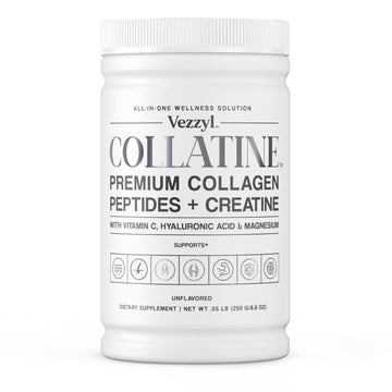 Vezzyl - Collatine - Premium Collagen Peptides + Creatine with Vitamin C, Hyaluronic Acid and Magnesium for Skin, Hair, Nails, Bone & Joint, Muscle, Immune and Cognitive Aid (.55 LB (250 G/8.8 OZ) VezzylAu supplements