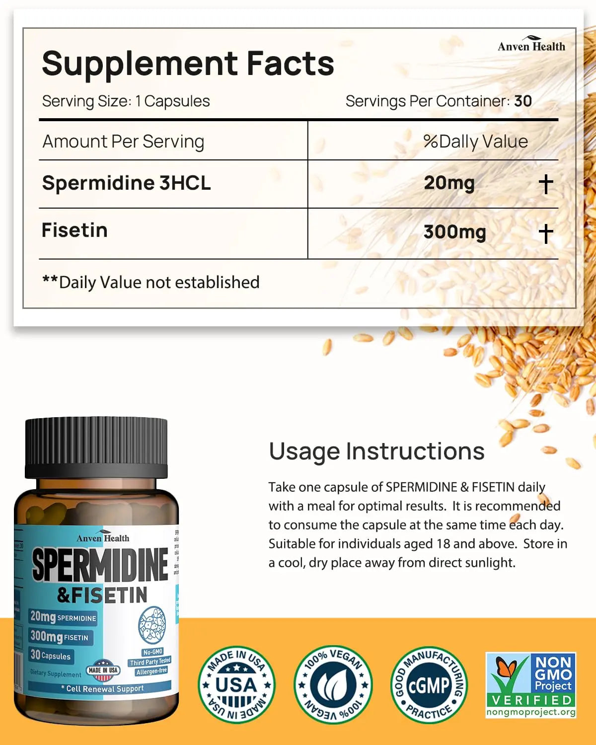 Spermidine 20mg + Fisetin 300mg + Akkermansia for Women丨Cellular Renewal, Metabolic & Gut Health Anven Healthnz supplements